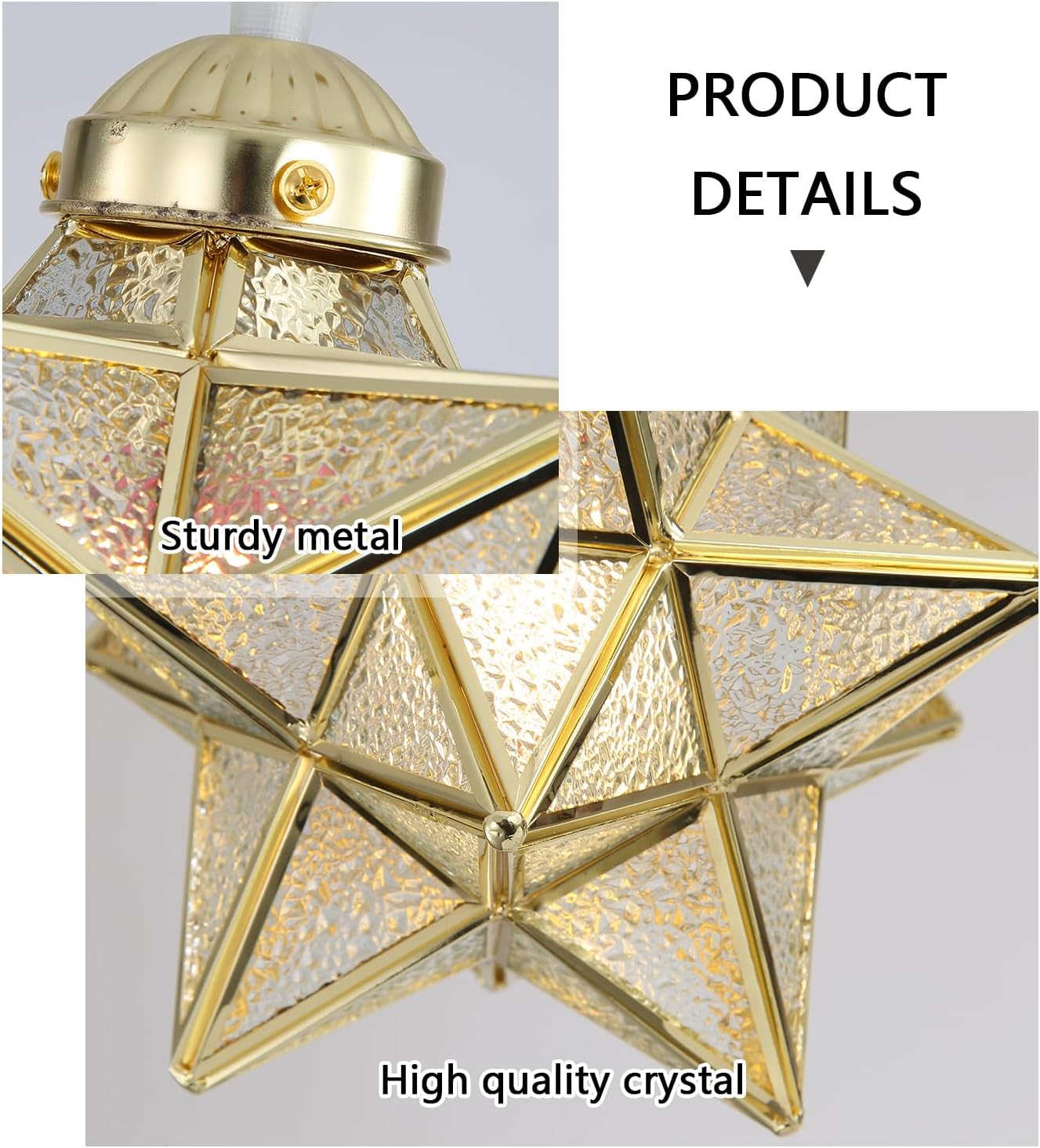 Modern 3-Light Gold Moravian Star Pendant Chandelier with Crystal Glass, Adjustable Ceiling Light
