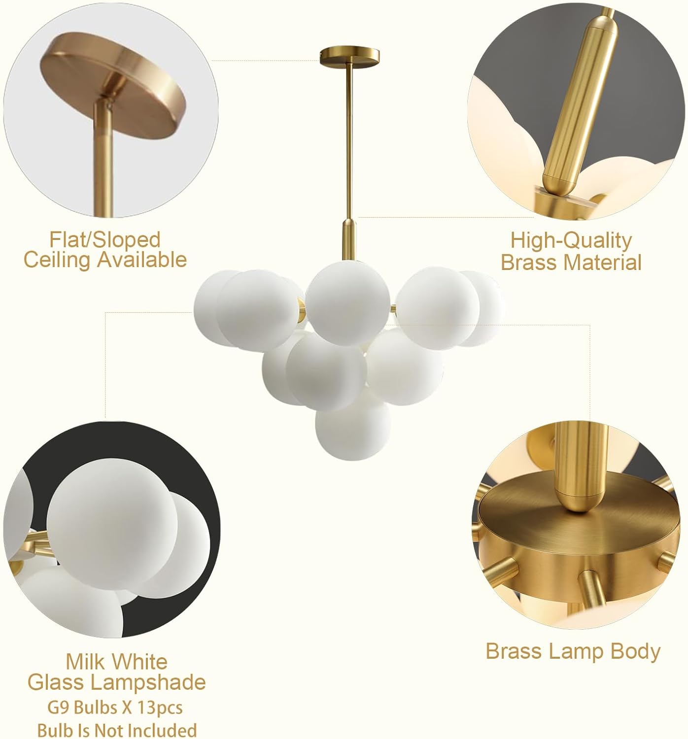 Modern Gold Bubble Chandelier 13-Light G9 Globe Pendant Light Adjustable Ceiling Fixture
