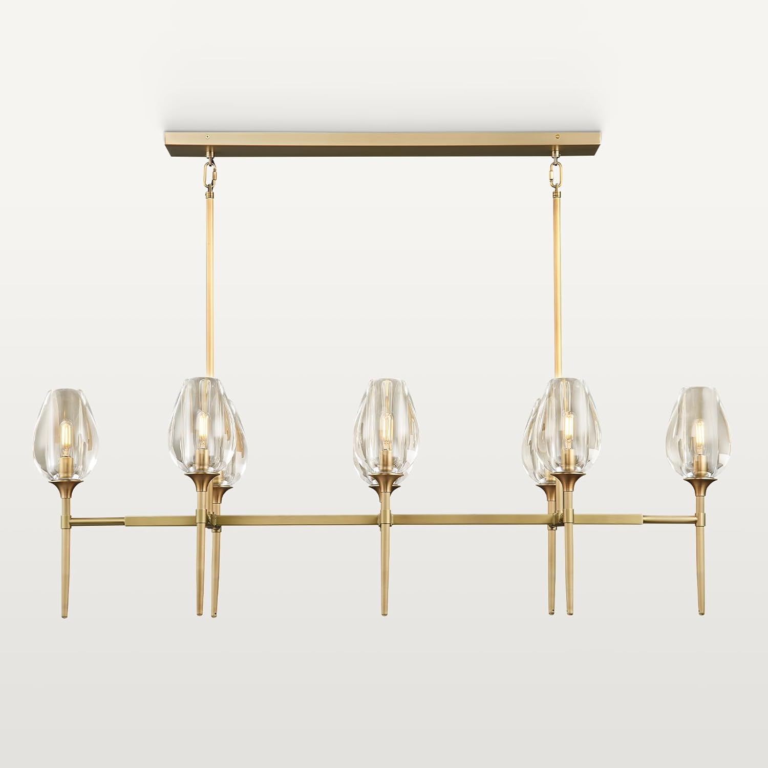Modern Linear 8-Light Gold Chandelier Adjustable Height Kitchen Island Pendant Light for Dining Room Living Room