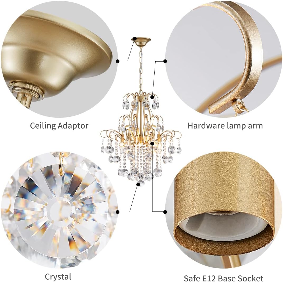 Gold Crystal Chandelier 6-Light Luxury Pendant Ceiling Light Adjustable Chain Modern Elegant Lighting Fixture
