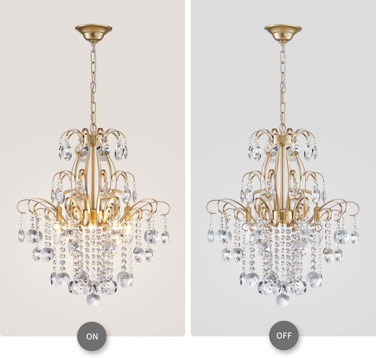 Gold Crystal Chandelier 6-Light Luxury Pendant Ceiling Light Adjustable Chain Modern Elegant Lighting Fixture