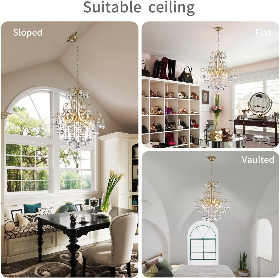 Gold Crystal Chandelier 6-Light Luxury Pendant Ceiling Light Adjustable Chain Modern Elegant Lighting Fixture
