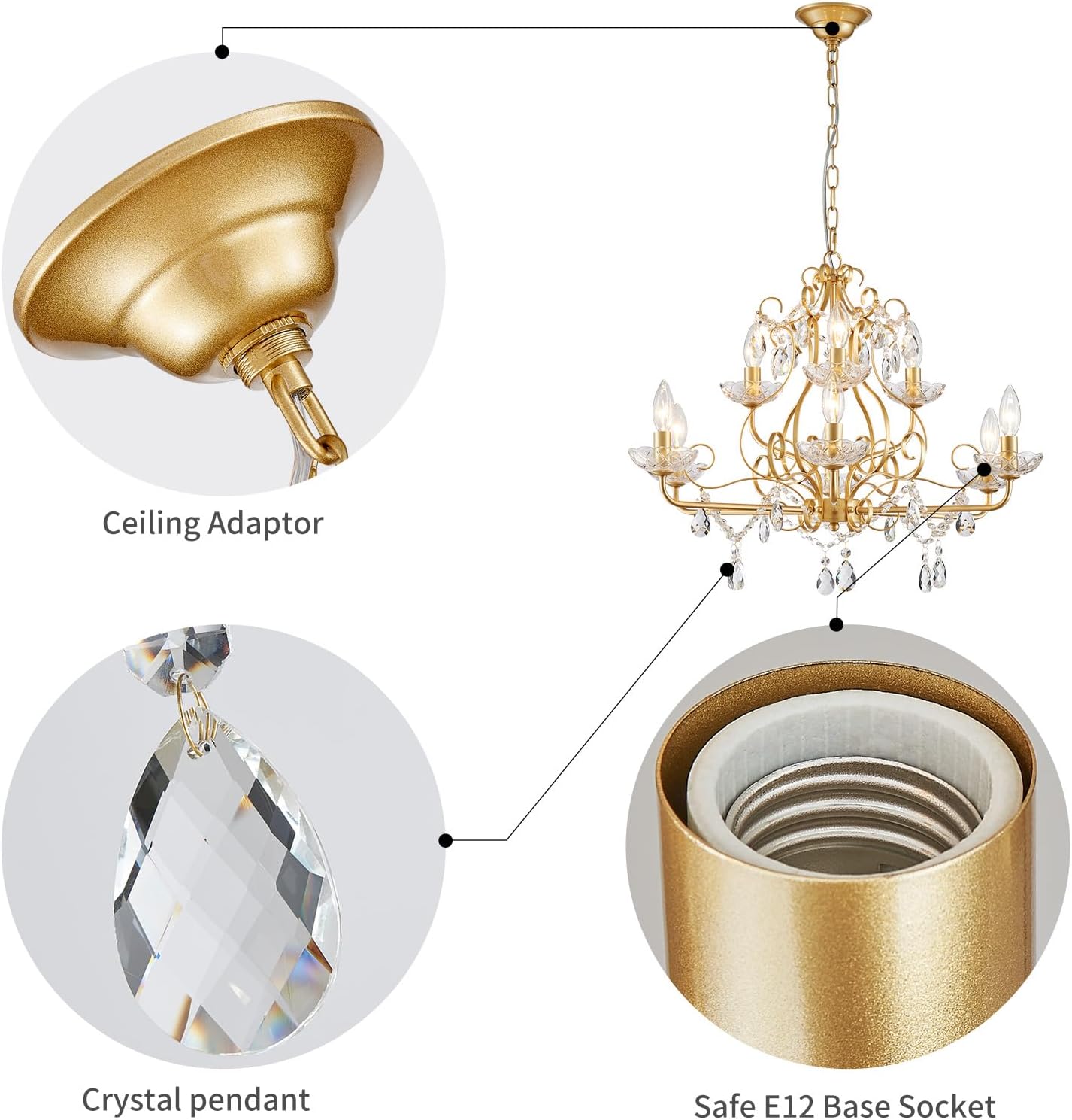 Gold Crystal Chandelier 9-Light Luxury Pendant Ceiling Light Adjustable Chain Elegant Dining Room Lighting Fixture