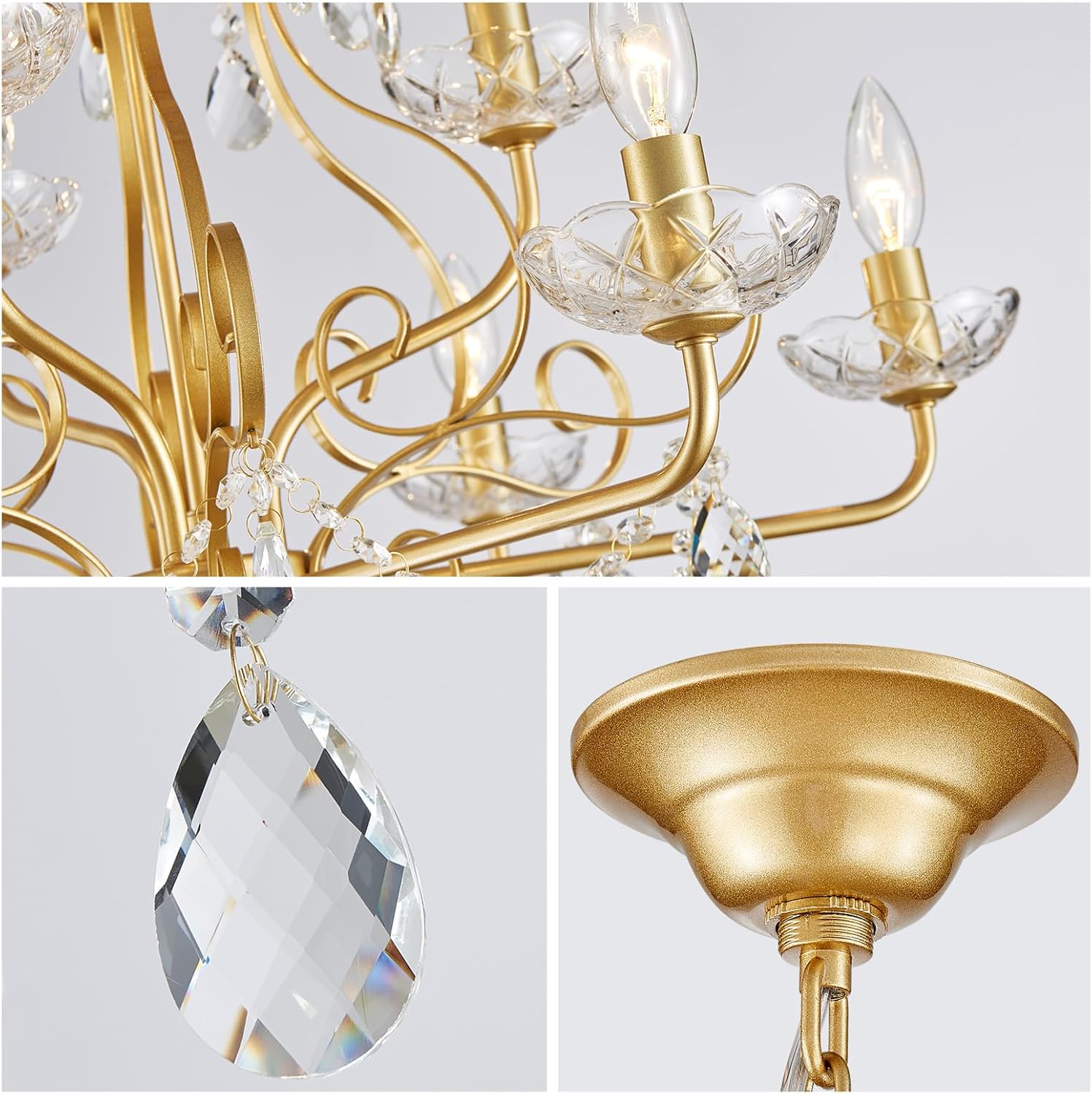 Gold Crystal Chandelier 9-Light Luxury Pendant Ceiling Light Adjustable Chain Elegant Dining Room Lighting Fixture
