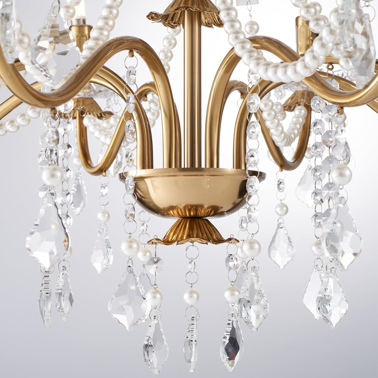 Luxury Gold Crystal Chandelier 8-Light Adjustable Pendant Lighting Fixture for Living Room Dining Room Bedroom