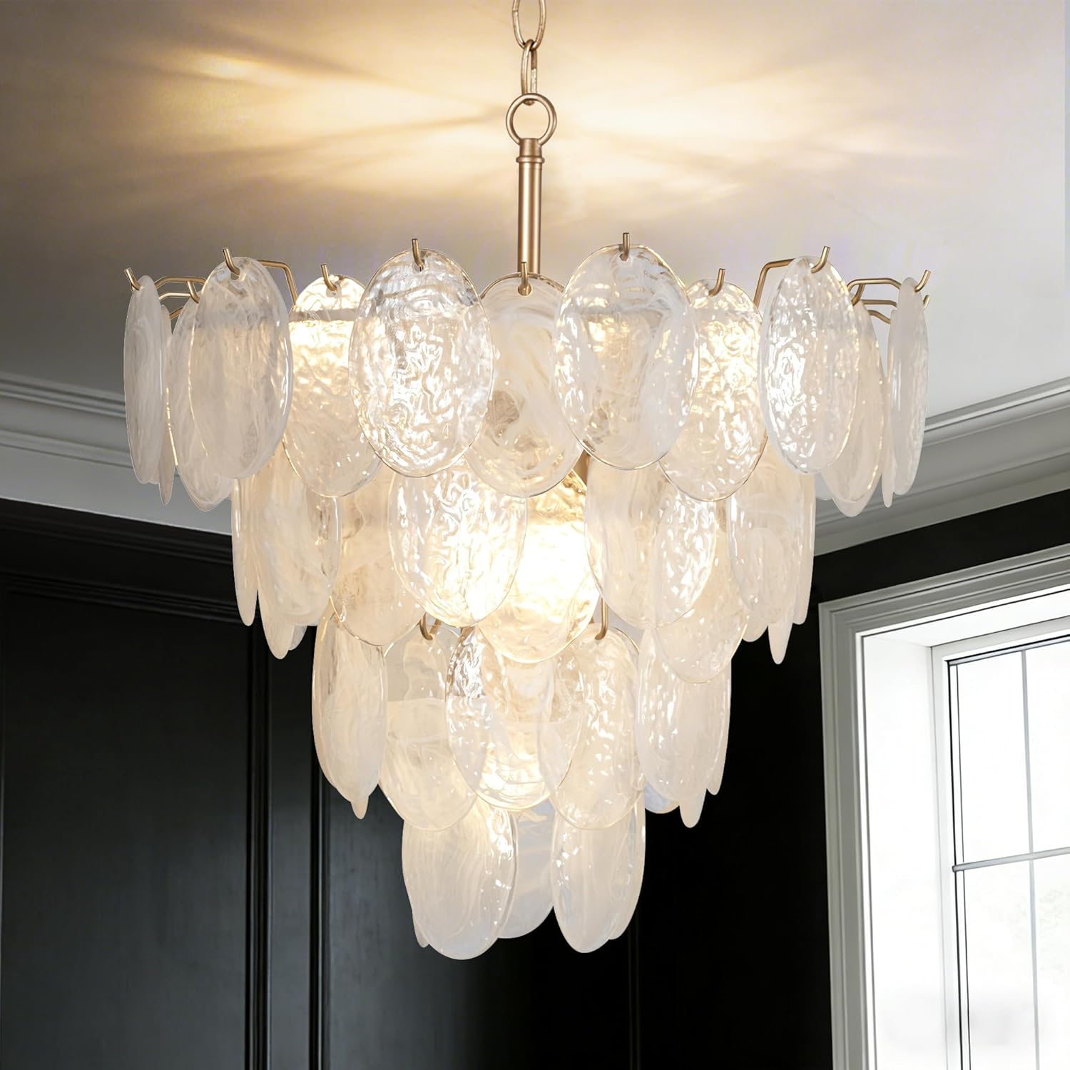 Modern Luxury Gold Crystal Tiered Chandelier Pendant Light Adjustable LED Ceiling Lighting