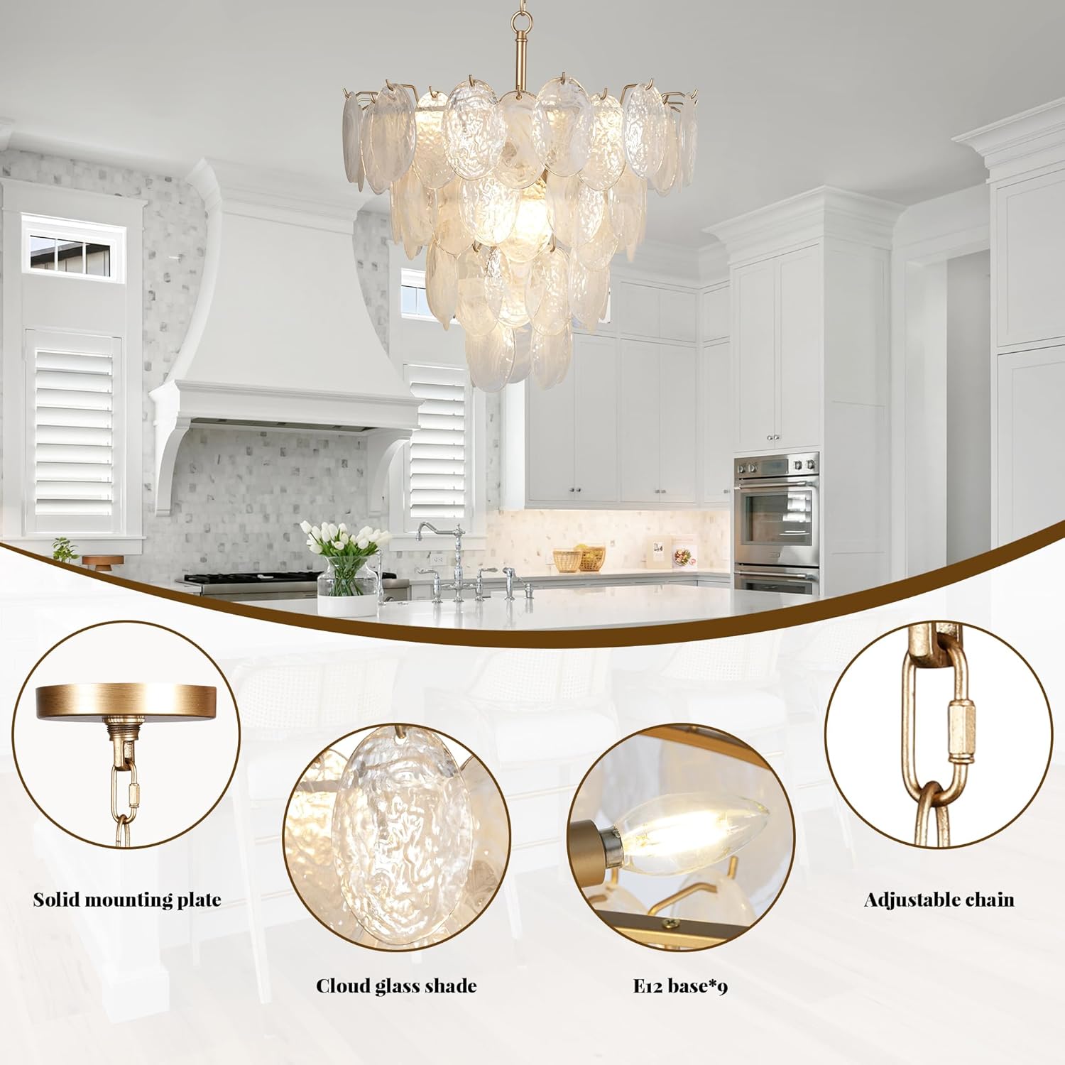 Modern Luxury Gold Crystal Tiered Chandelier Pendant Light Adjustable LED Ceiling Lighting