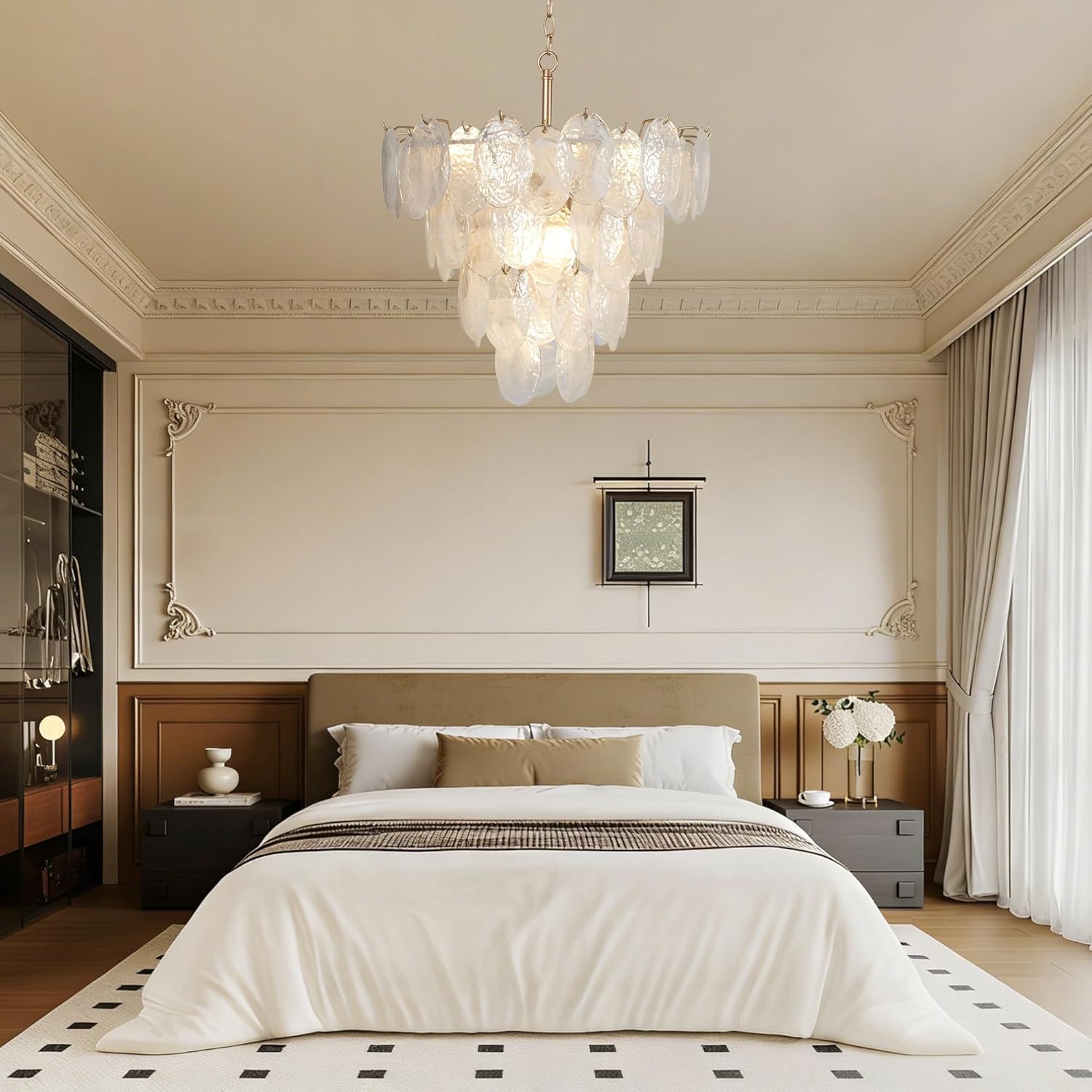 Modern Luxury Gold Crystal Tiered Chandelier Pendant Light Adjustable LED Ceiling Lighting
