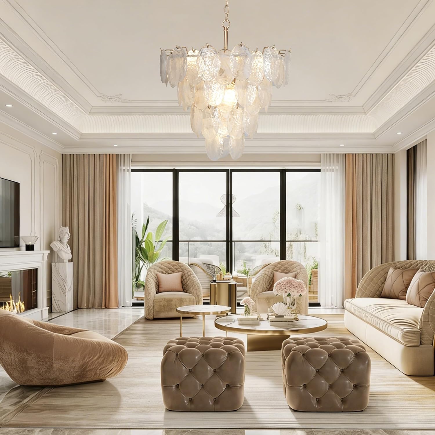 Modern Luxury Gold Crystal Tiered Chandelier Pendant Light Adjustable LED Ceiling Lighting