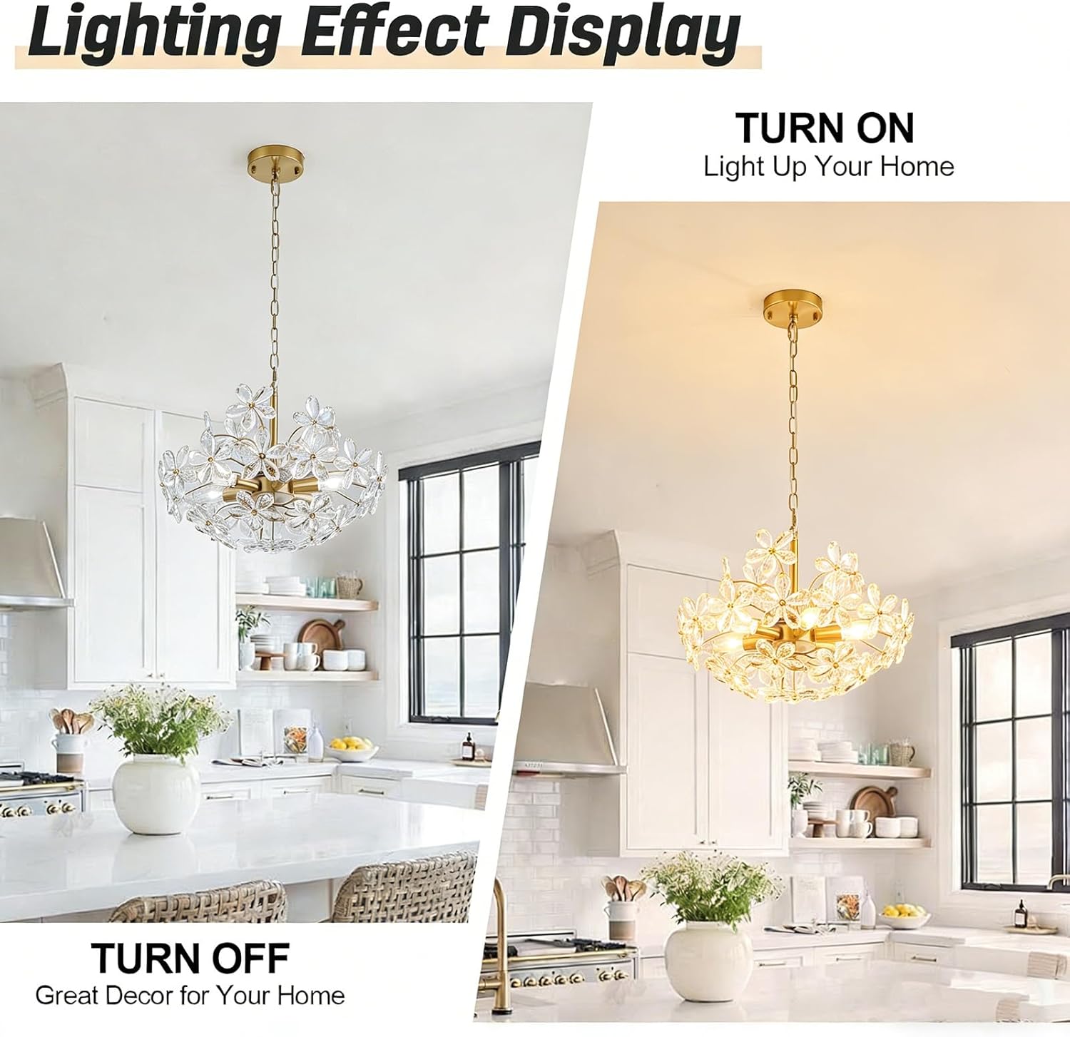 Modern Gold Flower Crystal Chandelier Pendant Light Adjustable Luxury Ceiling Lighting Fixture for Bedroom Dining Room