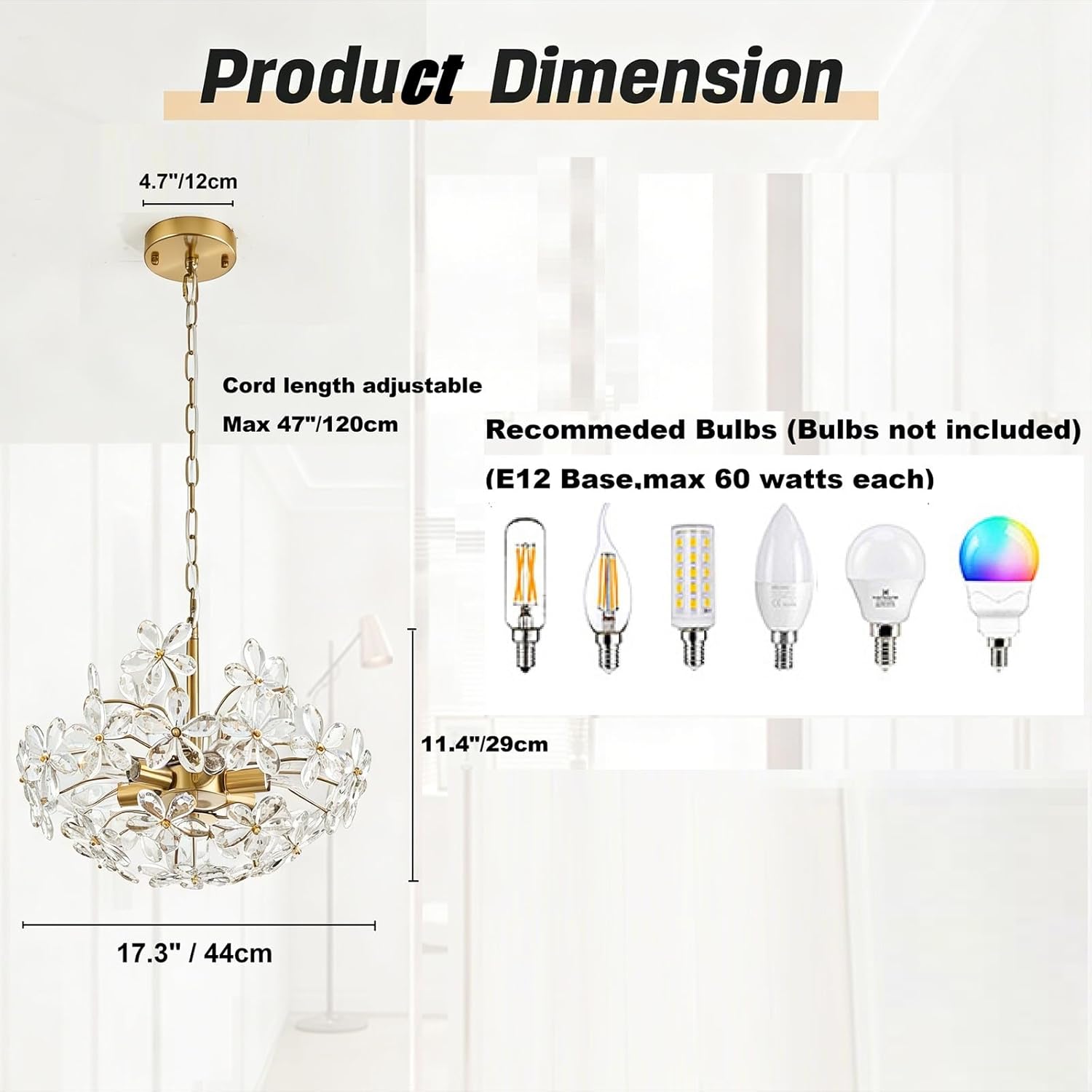 Modern Gold Flower Crystal Chandelier Pendant Light Adjustable Luxury Ceiling Lighting Fixture for Bedroom Dining Room