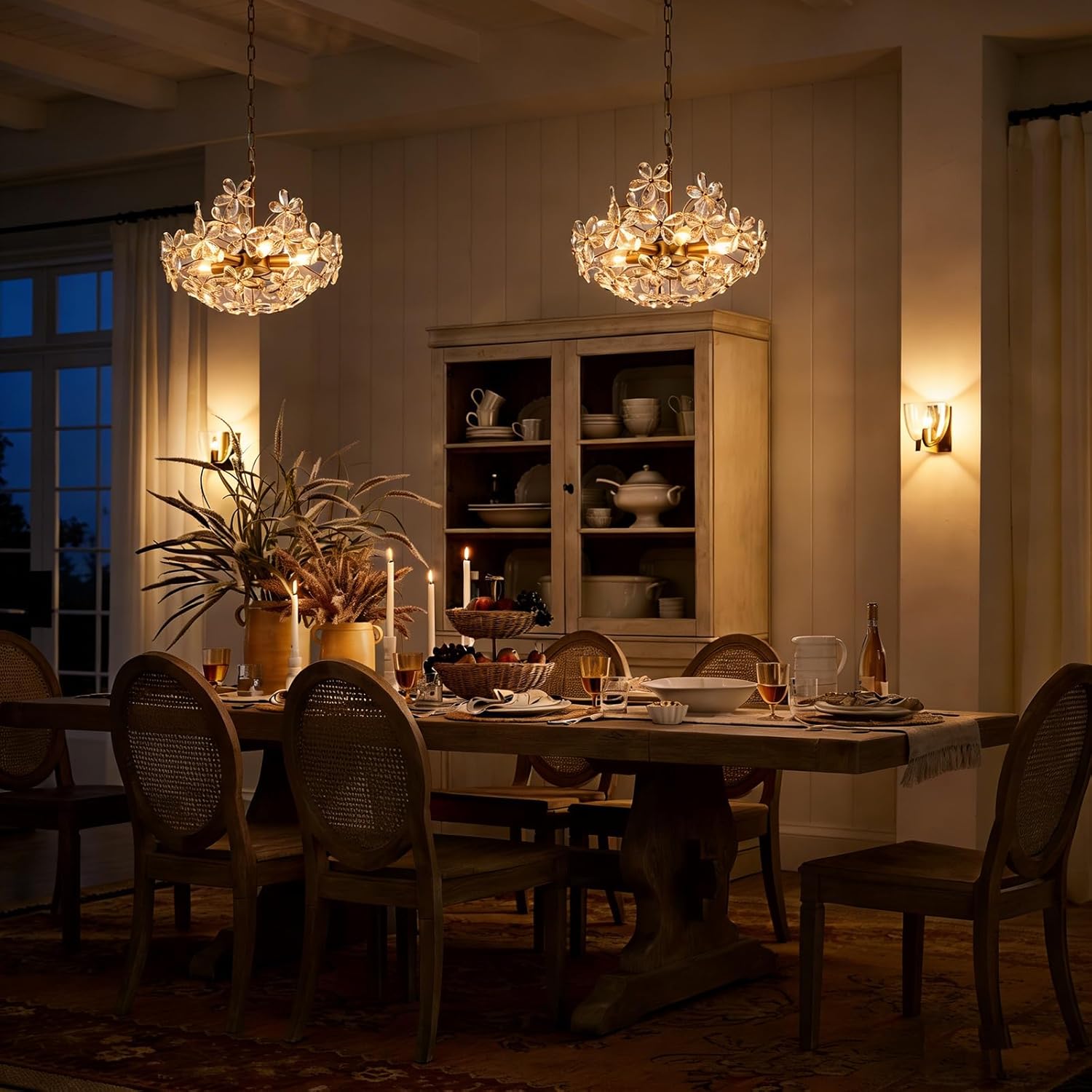 Modern Gold Flower Crystal Chandelier Pendant Light Adjustable Luxury Ceiling Lighting Fixture for Bedroom Dining Room
