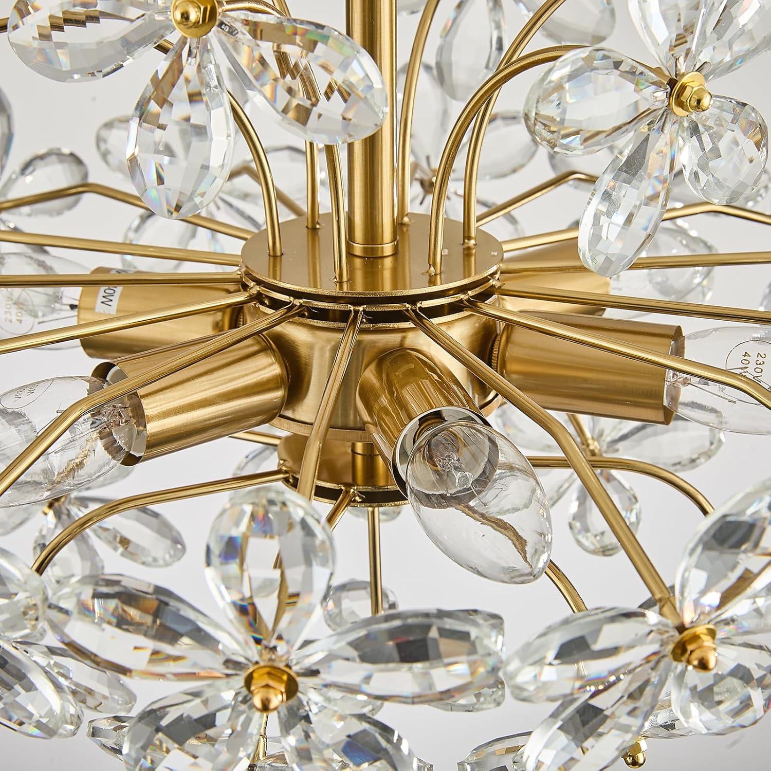 Modern Gold Flower Crystal Chandelier Pendant Light Adjustable Luxury Ceiling Lighting Fixture for Bedroom Dining Room