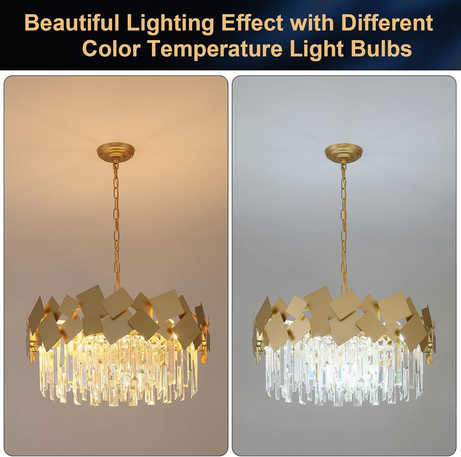Modern Gold Geometric Crystal Chandelier Adjustable Chain Luxury Ceiling Pendant Light