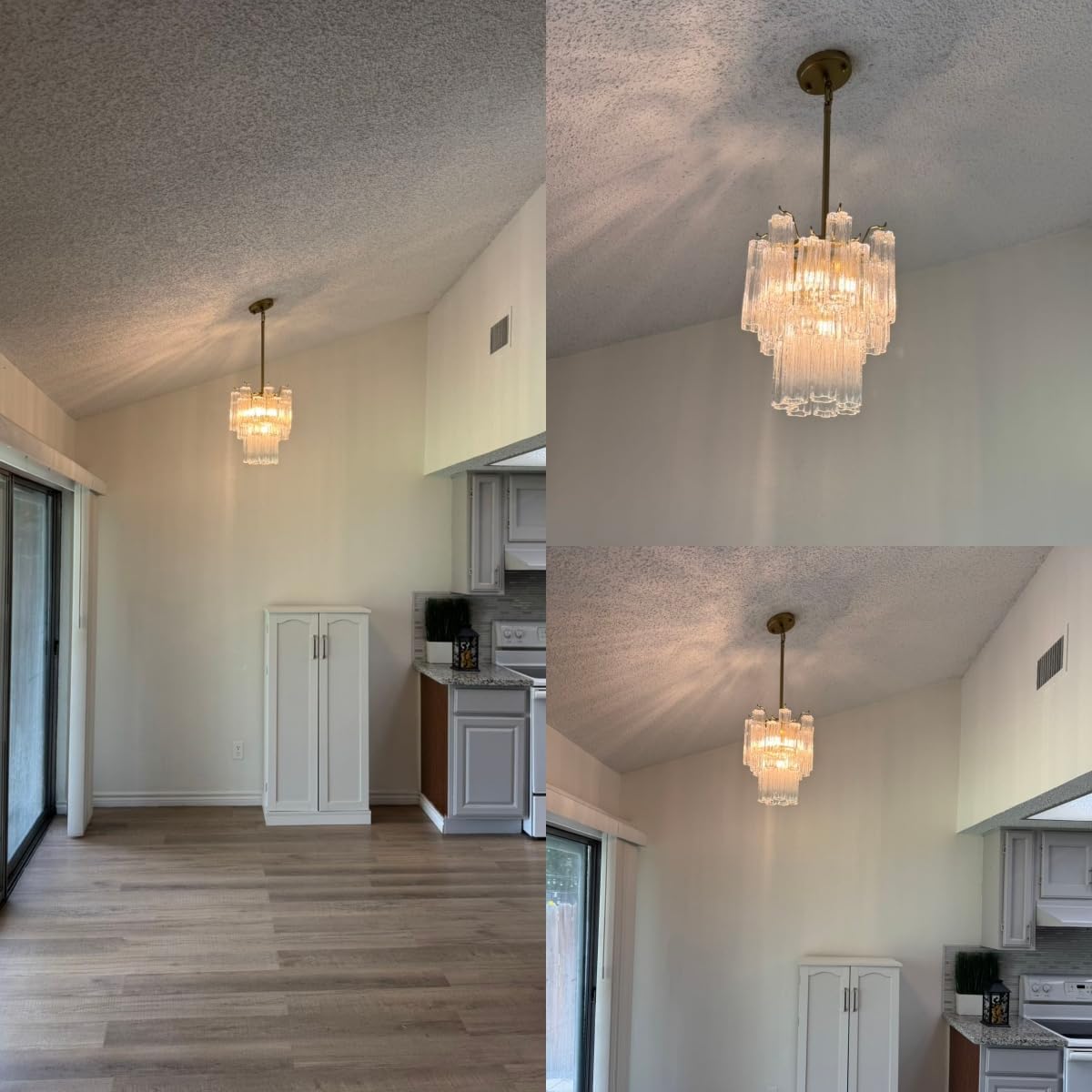 Luxury Gold 5-Light Glass Tube Chandelier 12-Inch Adjustable Rod Pendant Light