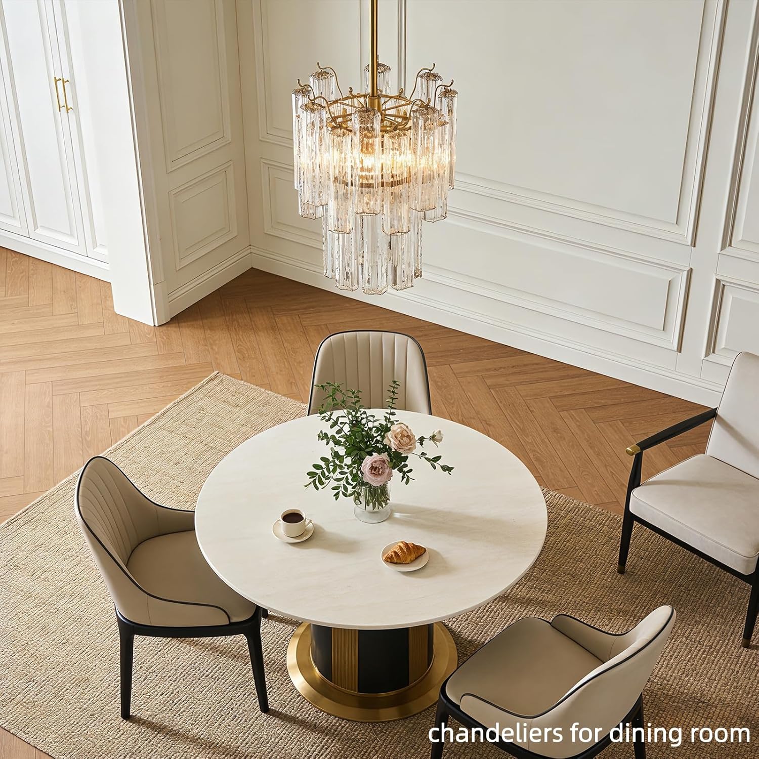 Luxury Gold 5-Light Glass Tube Chandelier 12-Inch Adjustable Rod Pendant Light