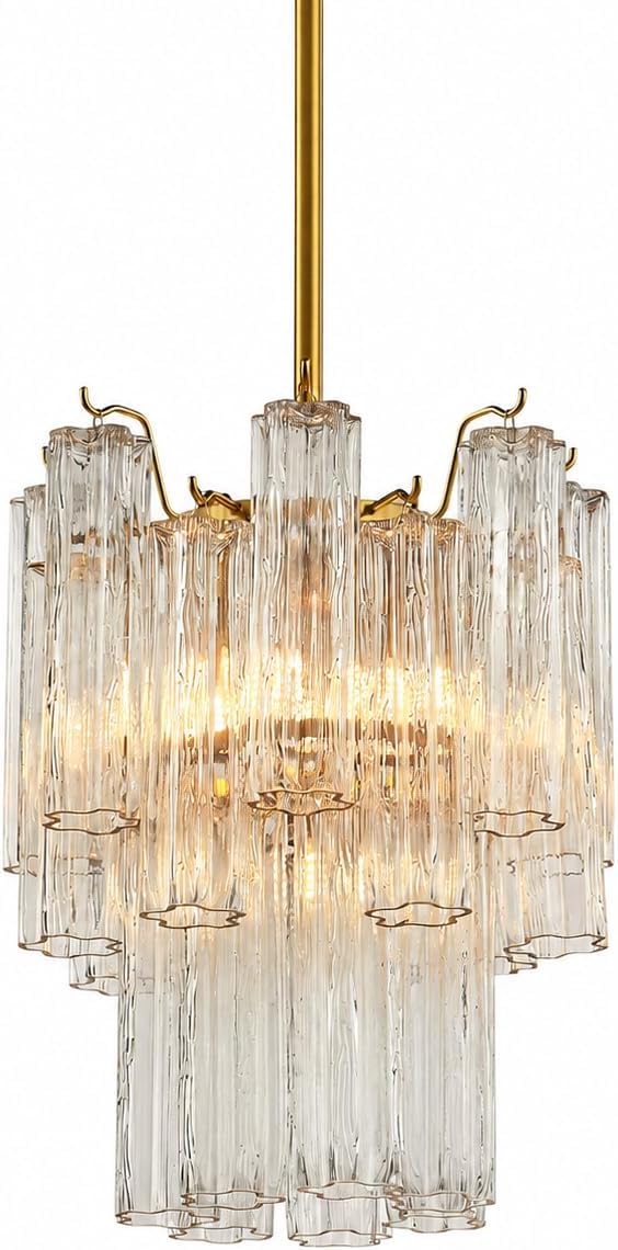 Luxury Gold 5-Light Glass Tube Chandelier 12-Inch Adjustable Rod Pendant Light