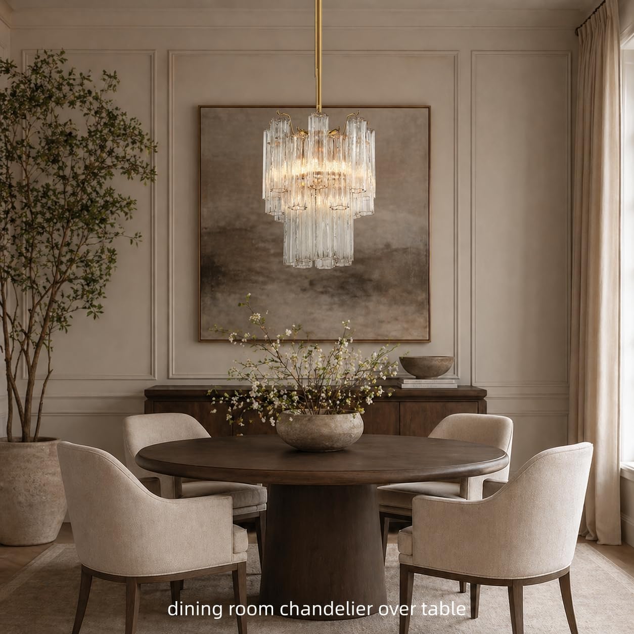 Luxury Gold 5-Light Glass Tube Chandelier 12-Inch Adjustable Rod Pendant Light