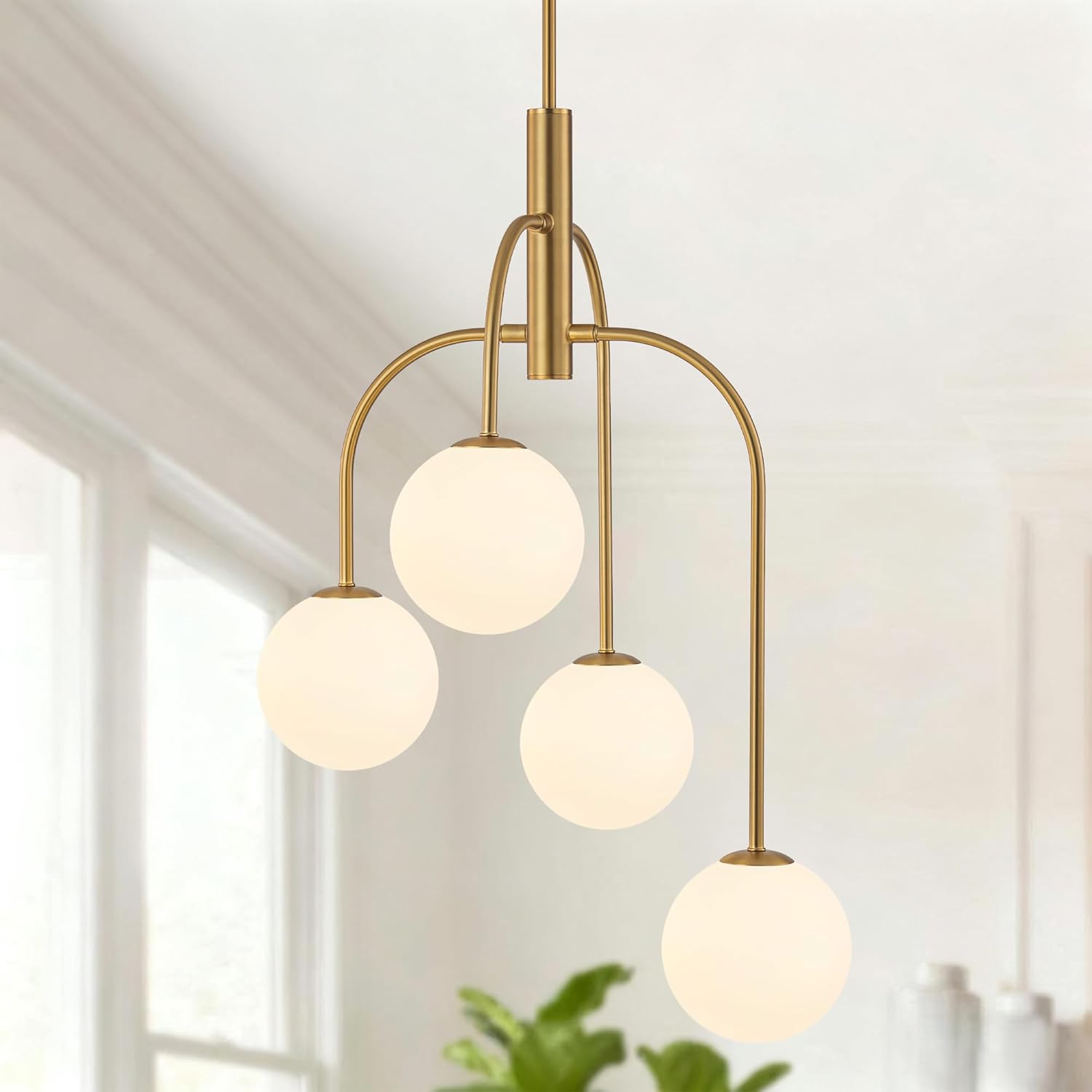Modern 4-Light Gold Globe Chandelier Adjustable Height G9 Pendant Light for Bedroom Living Room