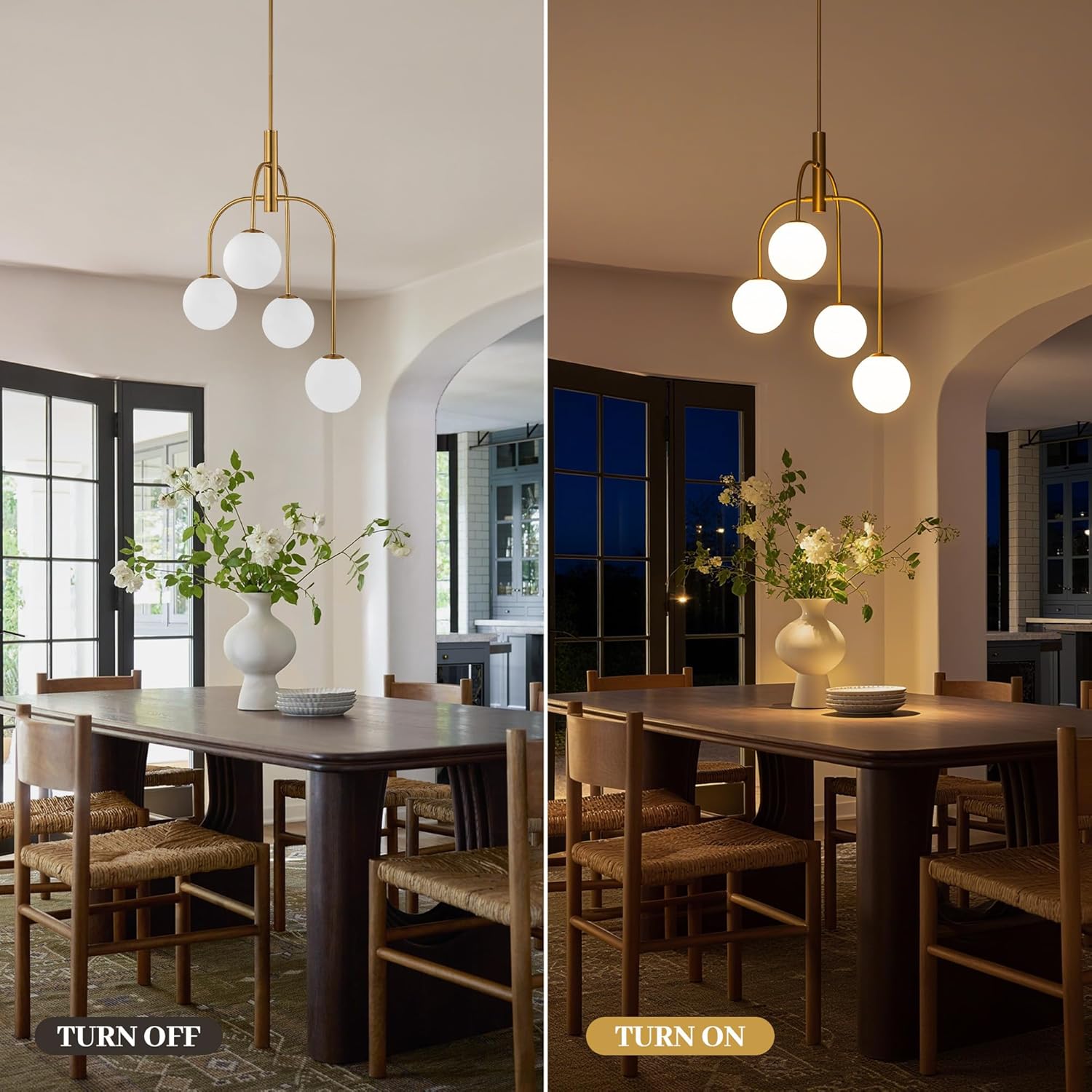 Modern 4-Light Gold Globe Chandelier Adjustable Height G9 Pendant Light for Bedroom Living Room