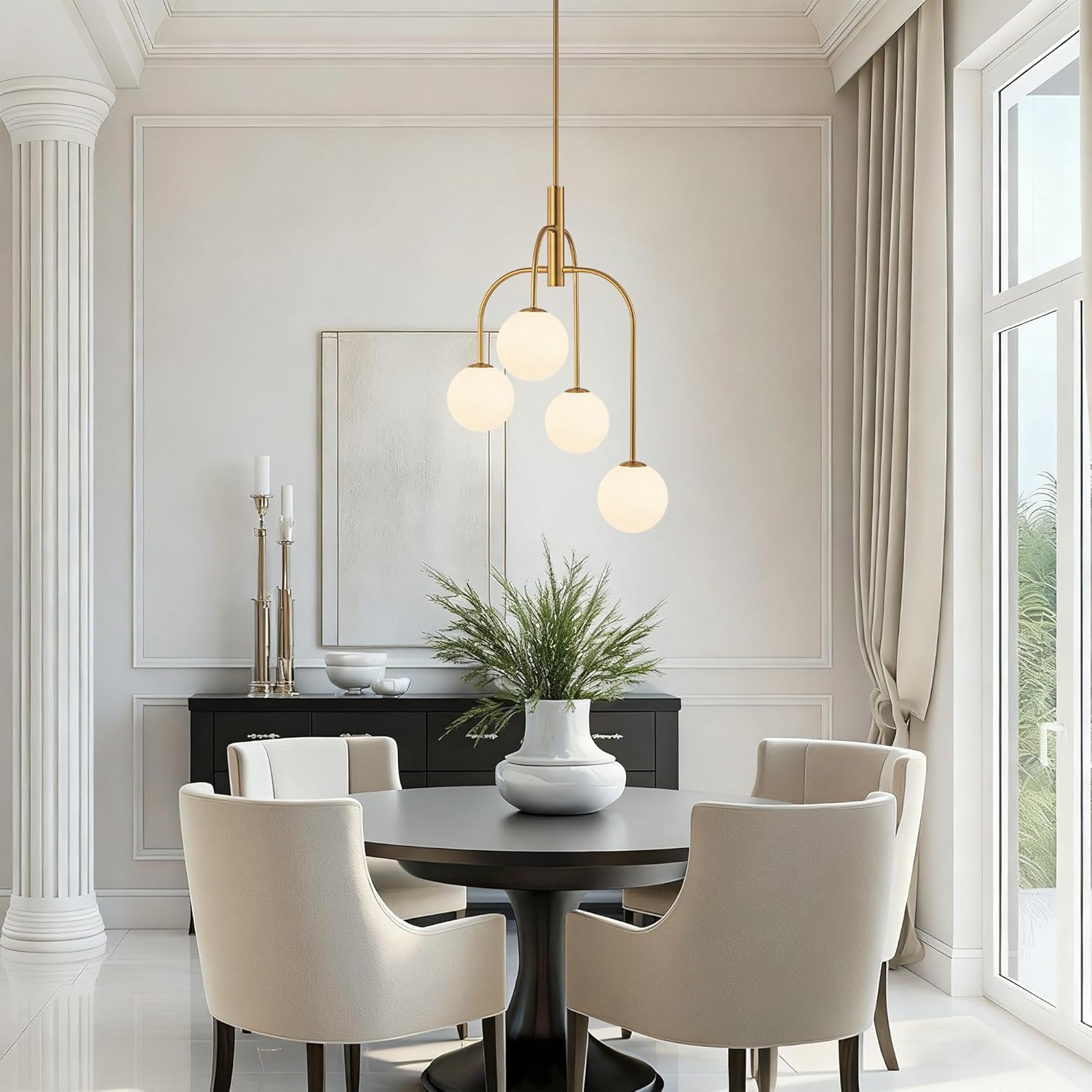 Modern 4-Light Gold Globe Chandelier Adjustable Height G9 Pendant Light for Bedroom Living Room