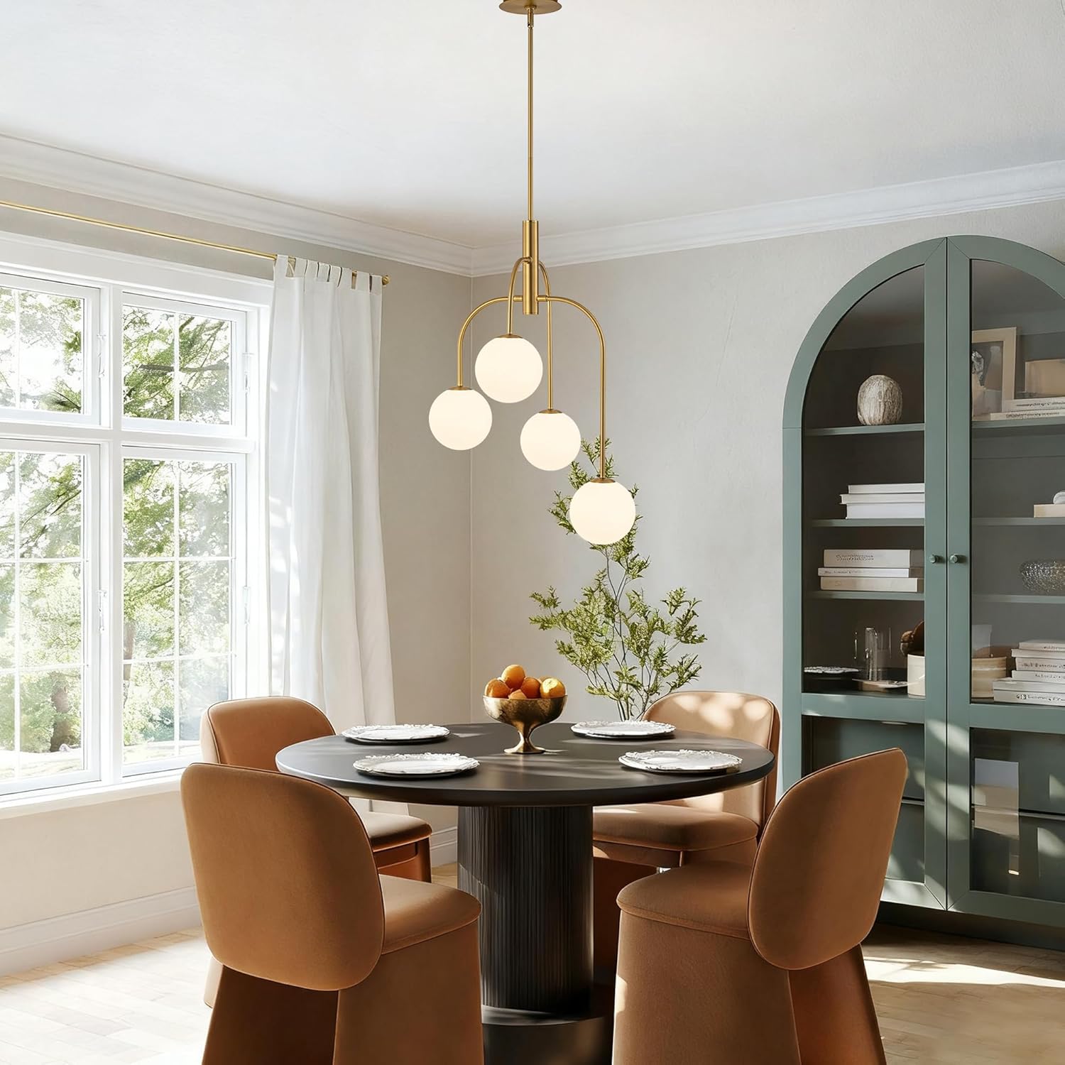 Modern 4-Light Gold Globe Chandelier Adjustable Height G9 Pendant Light for Bedroom Living Room