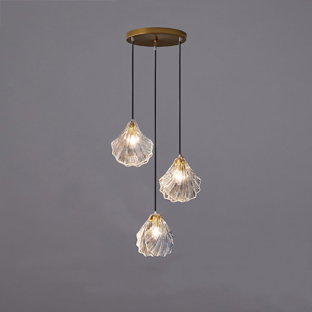 Modern 3-Light Gold Seashell Glass Pendant Chandelier with Adjustable Hanging Cords