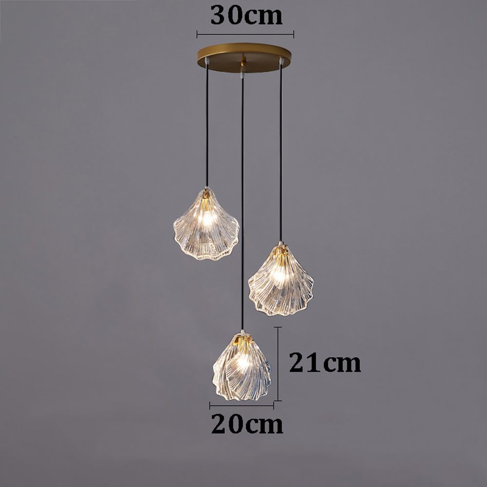 Modern 3-Light Gold Seashell Glass Pendant Chandelier with Adjustable Hanging Cords