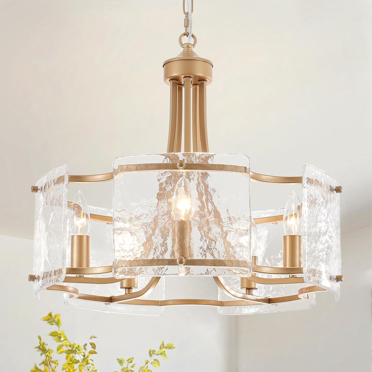 Modern 5 Light Gold Crystal Glass Drum Chandelier Pendant Ceiling Light