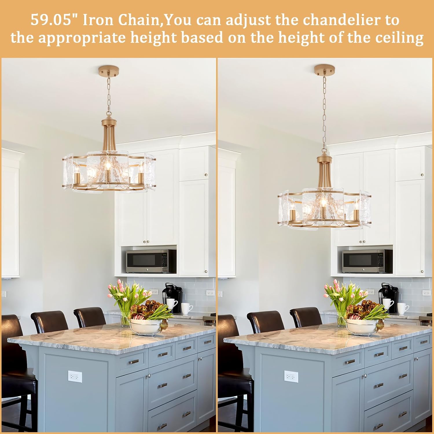 Modern 5 Light Gold Crystal Glass Drum Chandelier Pendant Ceiling Light