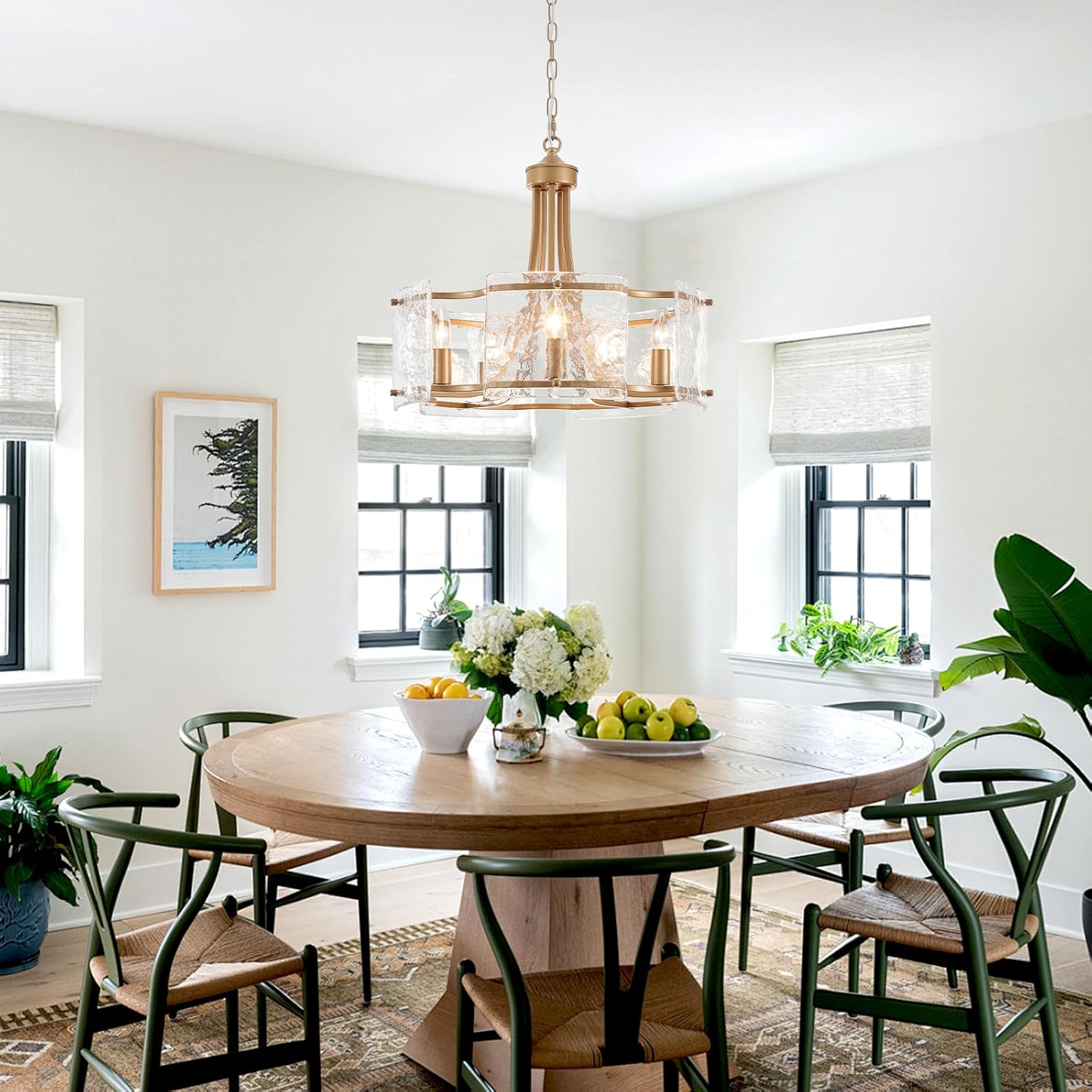 Modern 5 Light Gold Crystal Glass Drum Chandelier Pendant Ceiling Light
