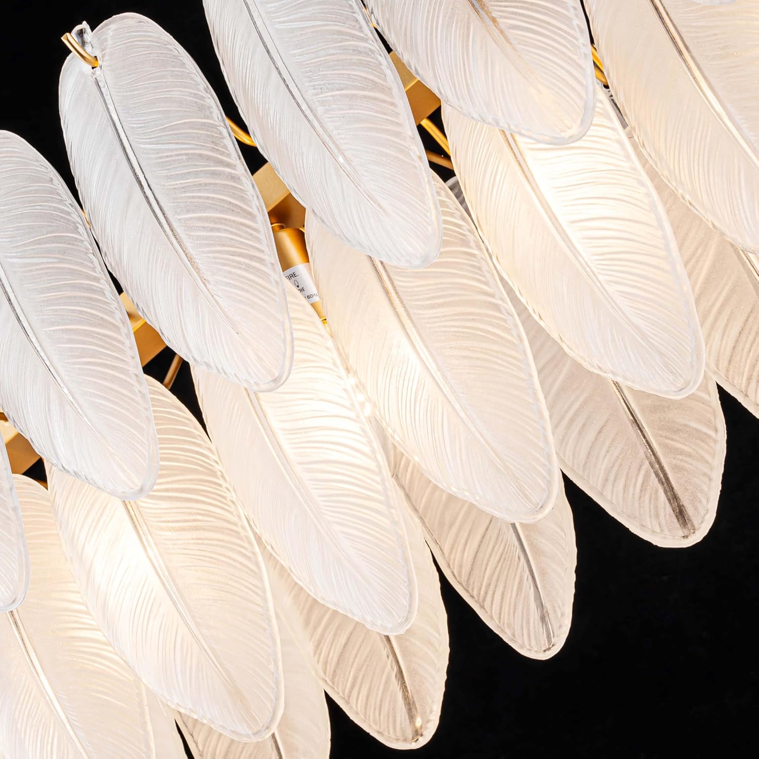 Modern White Feather Glass Chandelier Gold Oval Dining Room Pendant Light