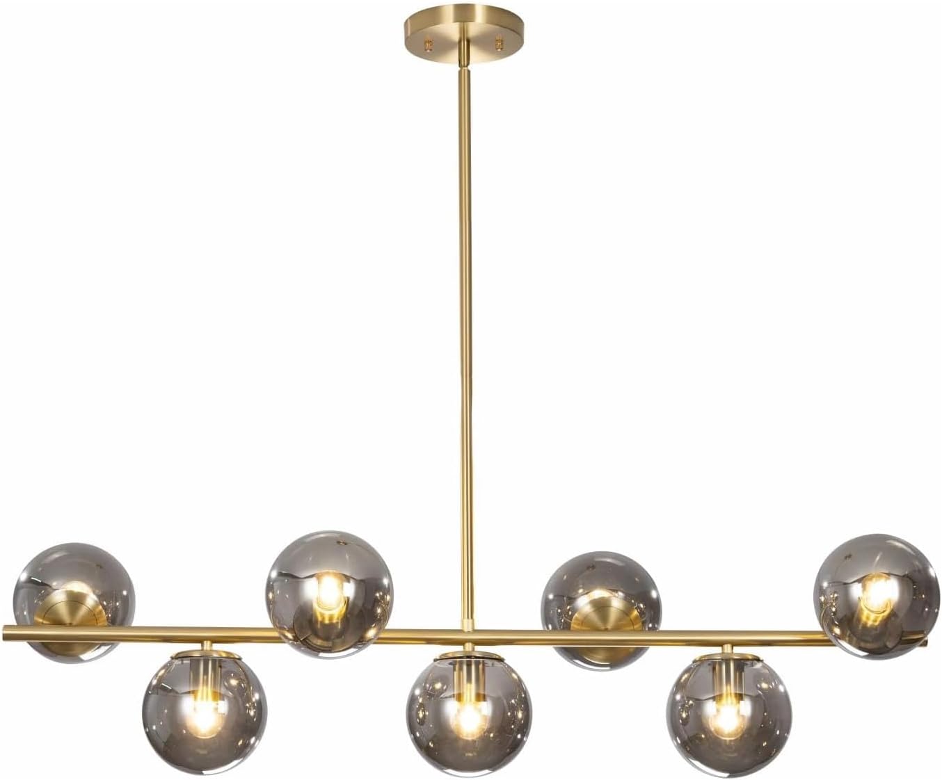 Modern 6-Light Gold Linear Globe Chandelier with Smoke Glass Shades for Dining Room