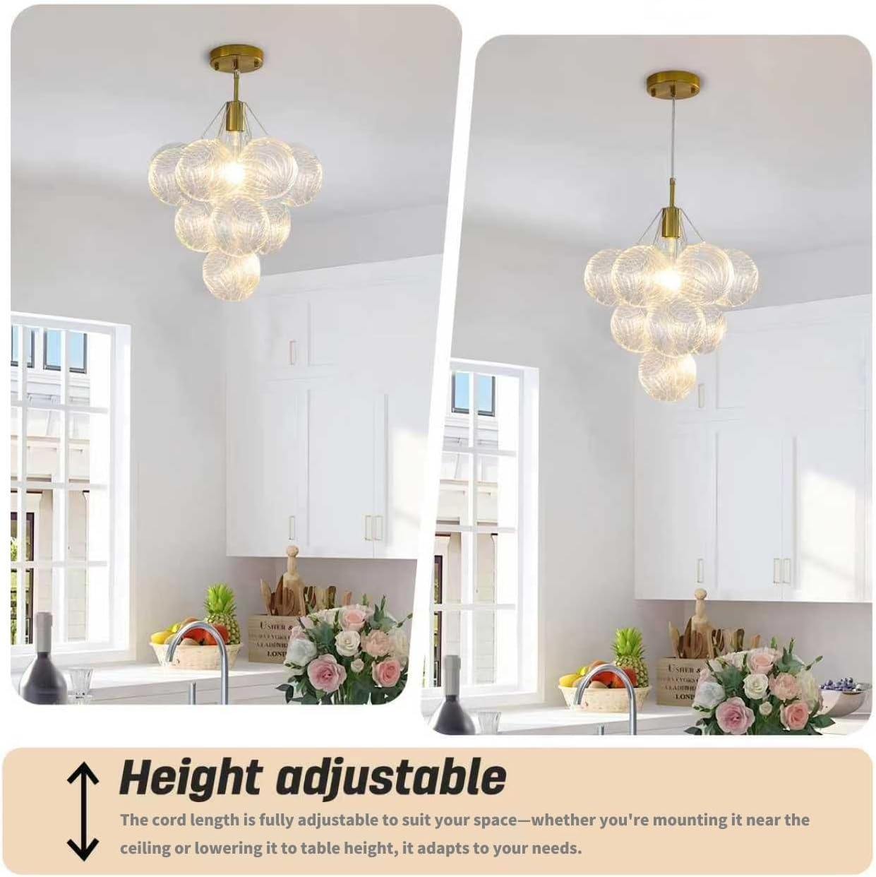 Modern Cluster Bubble Glass Pendant Light, Gold 1-Light Grape Globe Chandelier