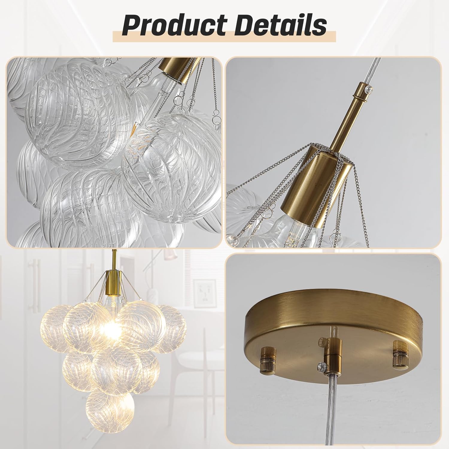 Modern Cluster Bubble Glass Pendant Light, Gold 1-Light Grape Globe Chandelier