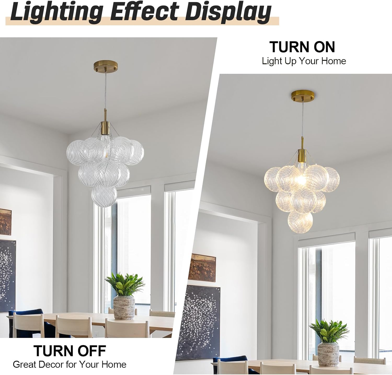 Modern Cluster Bubble Glass Pendant Light, Gold 1-Light Grape Globe Chandelier