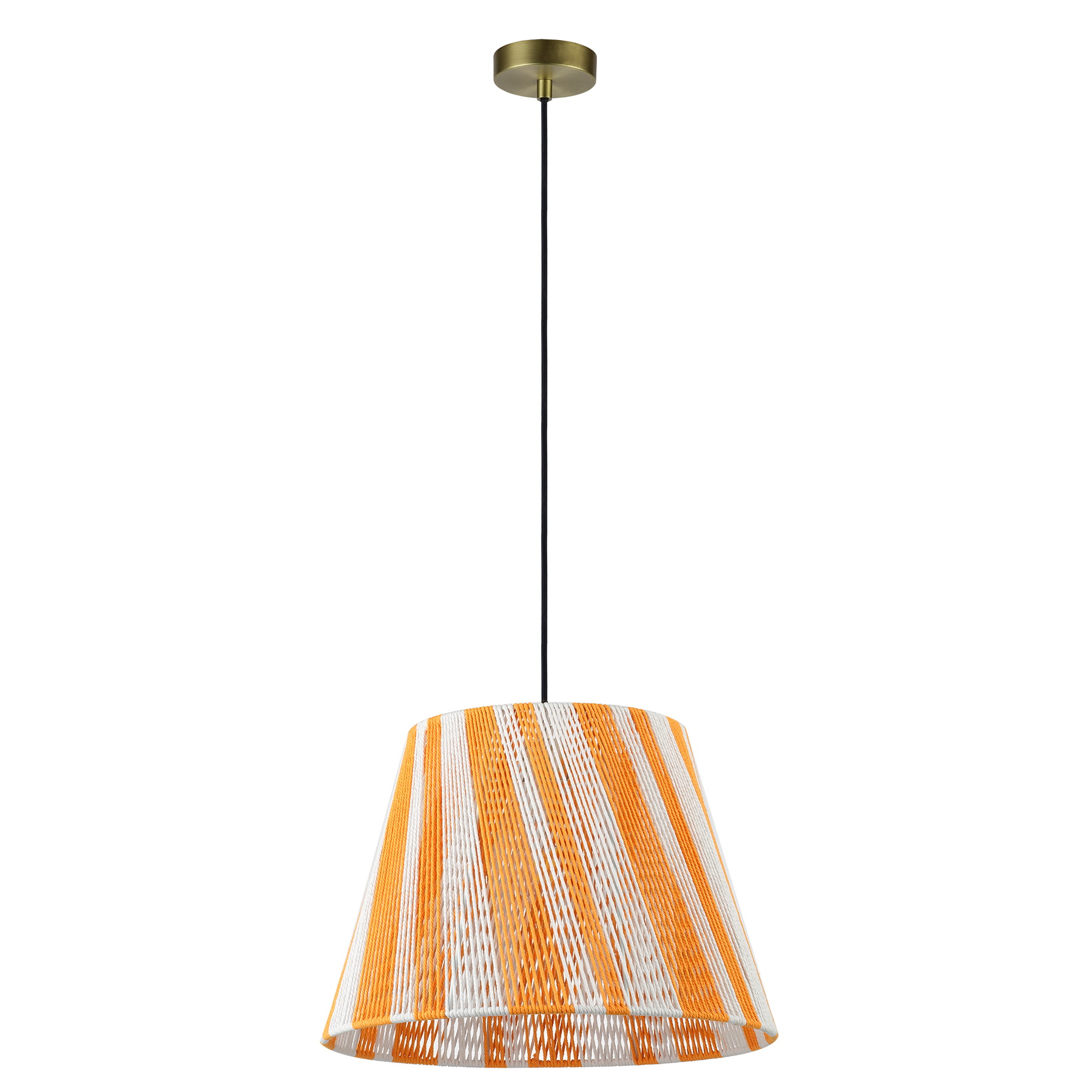Handmade Cotton String Pendant Light - Adjustable Height, Orange & White Woven Lampshade