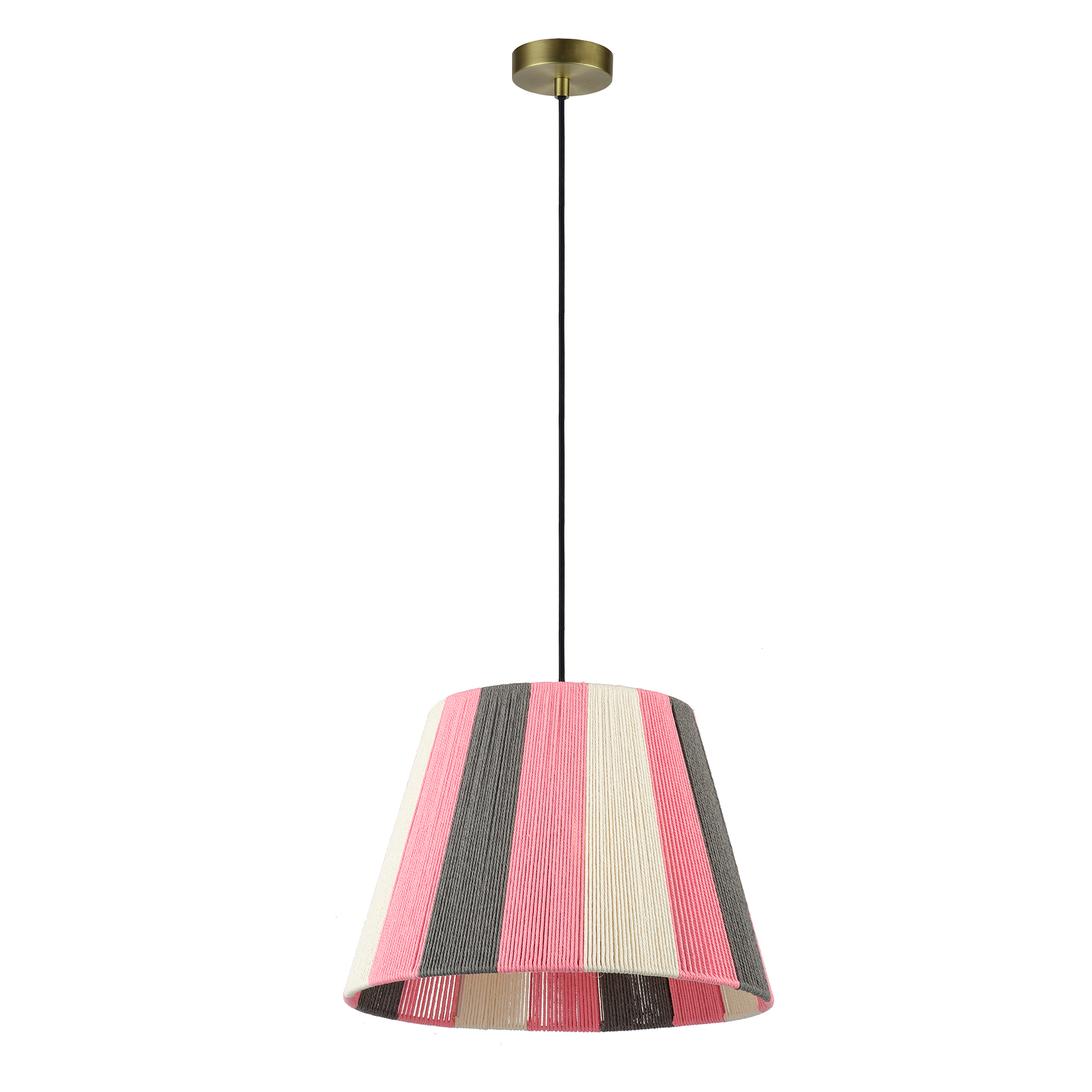 Pink Striped Cotton String Pendant Light - Handmade Woven Lampshade, Adjustable Ceiling Lamp