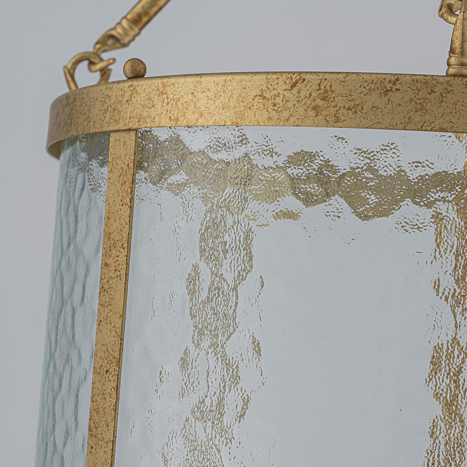 Modern Antique Gold Drum Pendant Chandelier with Hammered Glass Adjustable Chain Lantern Light