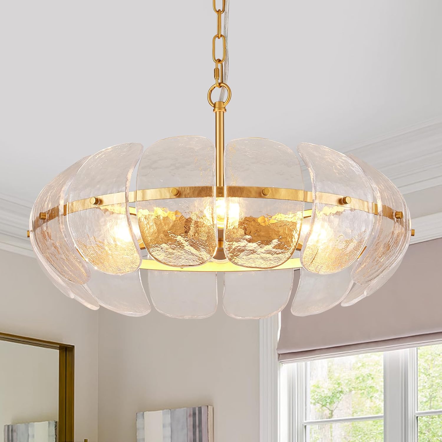 Modern Cloud Glass Gold Pendant Chandelier E26 Adjustable Chain Luxury Ceiling Light for Living Room Dining Room