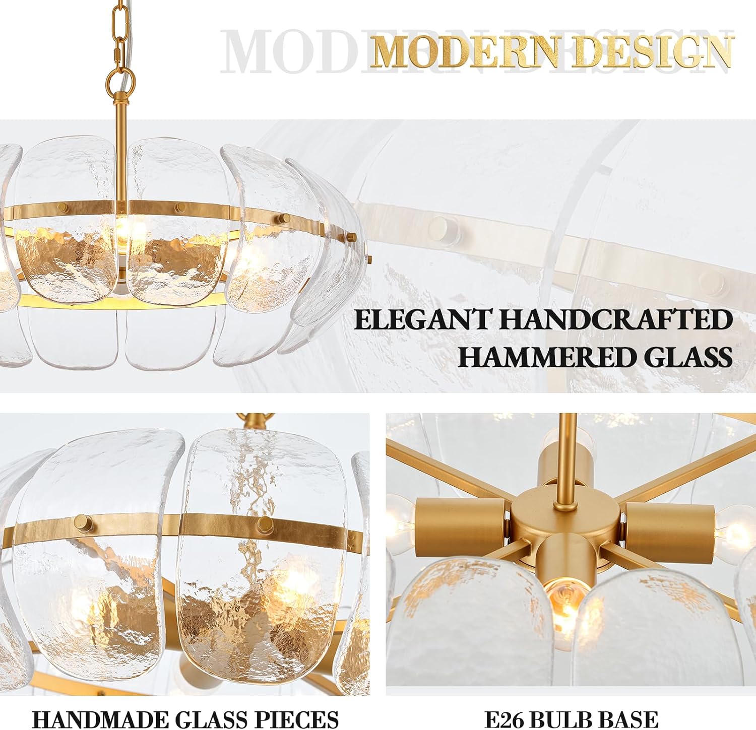 Modern Cloud Glass Gold Pendant Chandelier E26 Adjustable Chain Luxury Ceiling Light for Living Room Dining Room