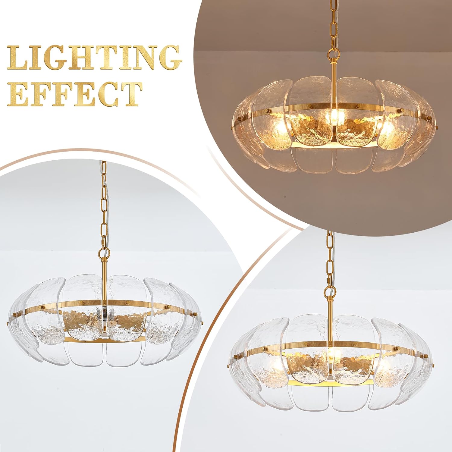 Modern Cloud Glass Gold Pendant Chandelier E26 Adjustable Chain Luxury Ceiling Light for Living Room Dining Room