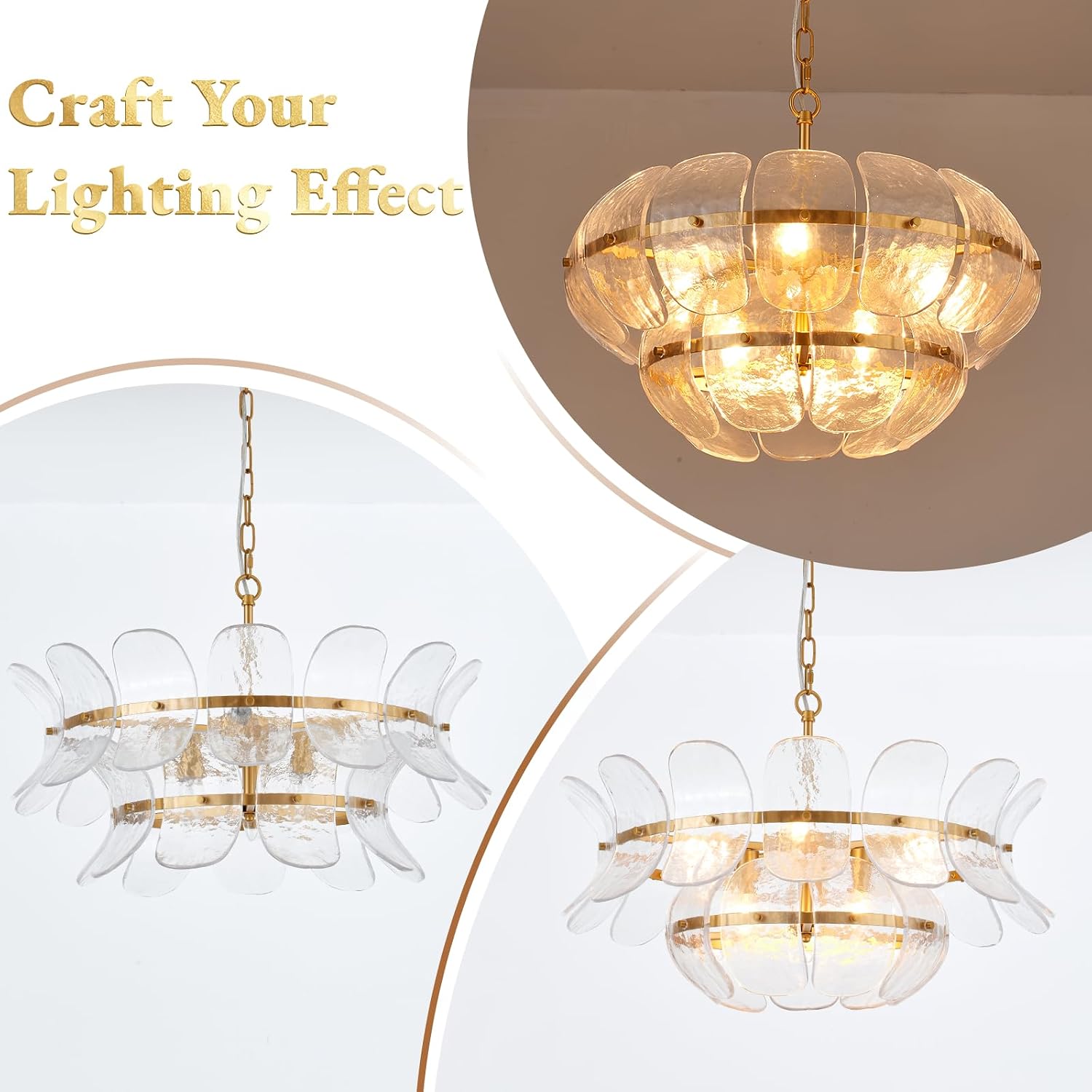 Modern Cloud Glass Gold Chandelier Adjustable Chain Pendant Light Handmade Glass E12 Ceiling Fixture