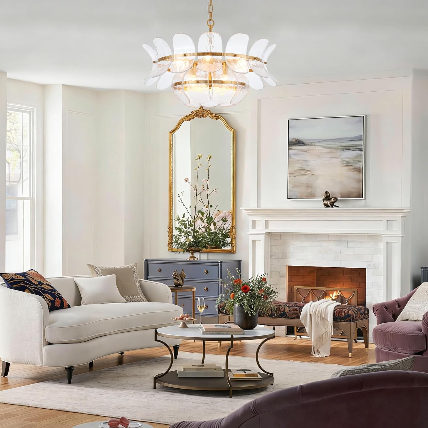 Modern Cloud Glass Gold Chandelier Adjustable Chain Pendant Light Handmade Glass E12 Ceiling Fixture