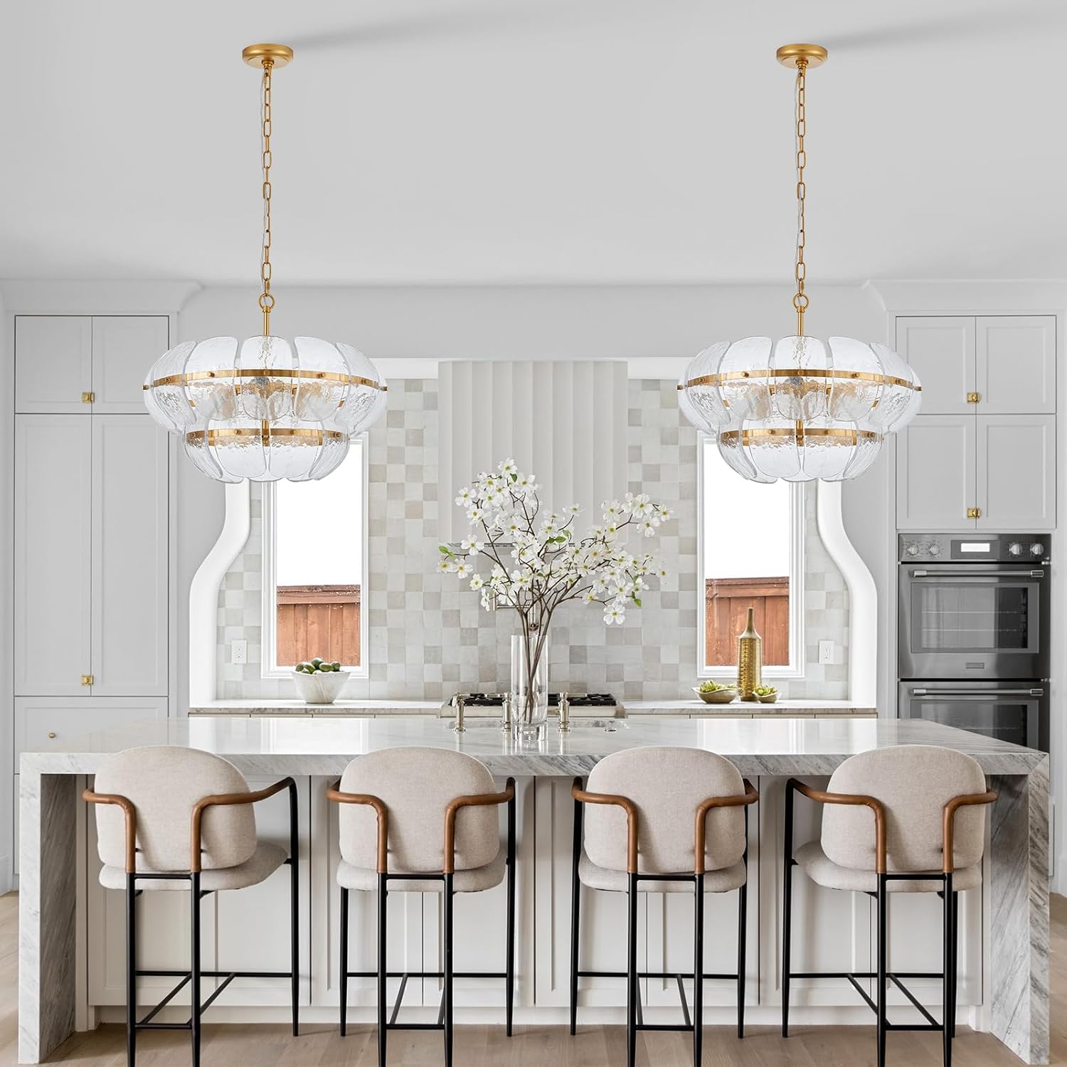 Modern Cloud Glass Gold Chandelier Adjustable Chain Pendant Light Handmade Glass E12 Ceiling Fixture