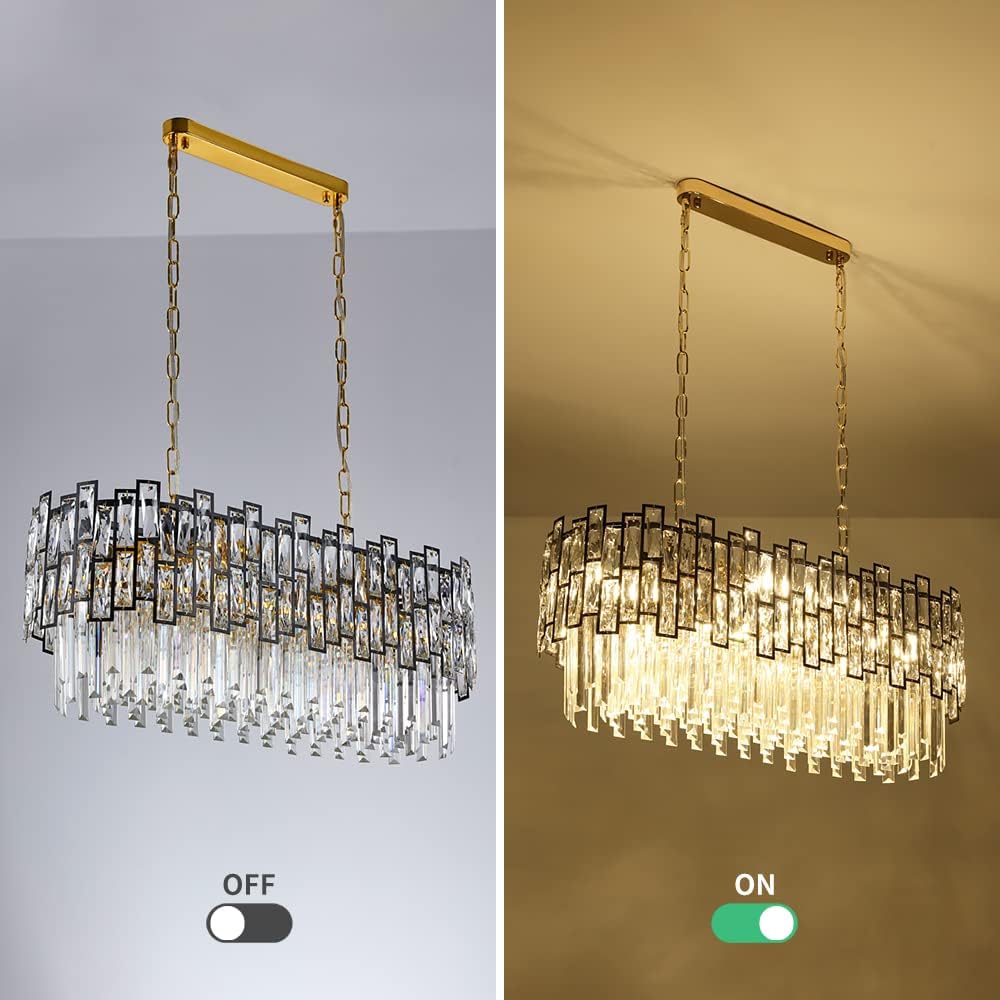 Modern Oval Crystal Chandelier with Matte Black Frame for Dining Room