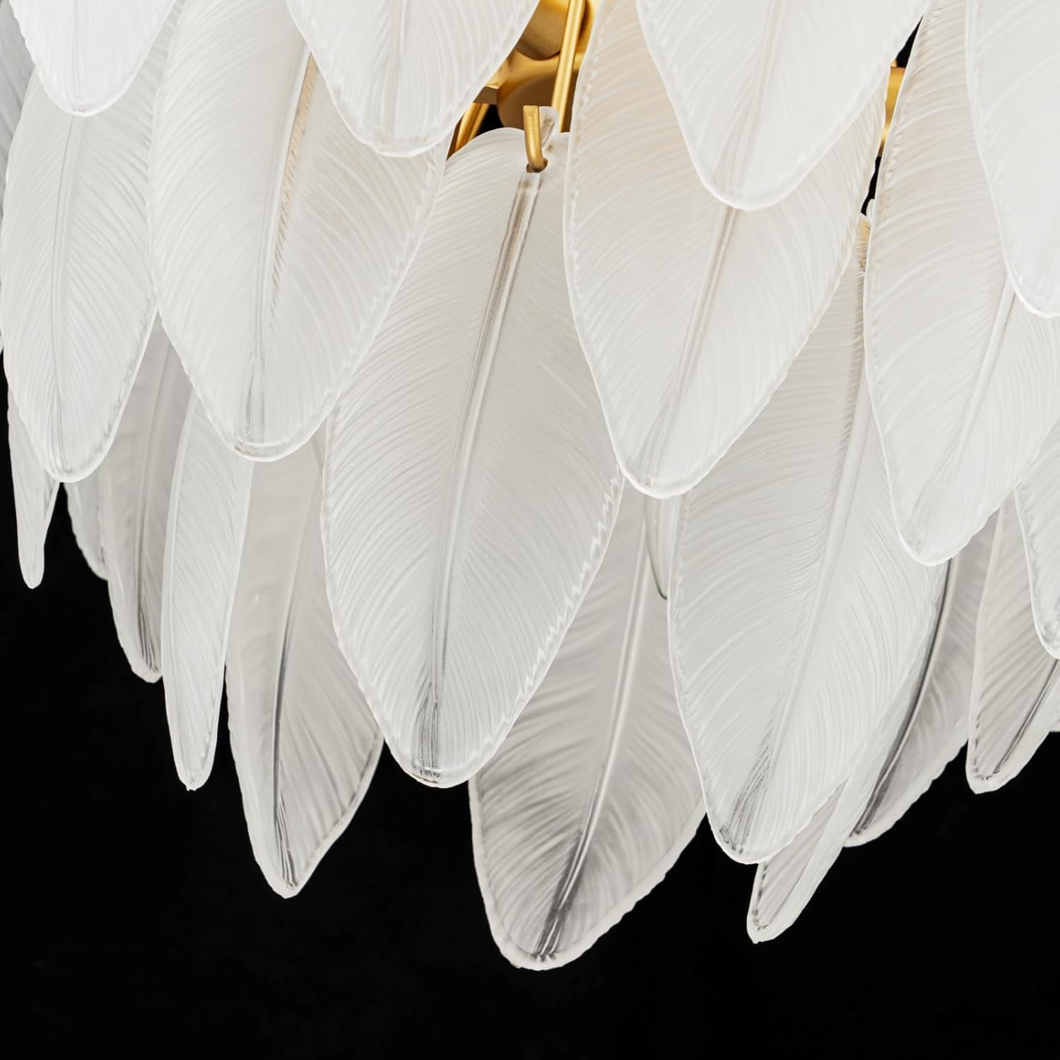 Luxury Feather-Inspired Gold Glass Pendant Chandelier – E12 Base, 6-Light, Dimmable, Adjustable for Flat & Sloped Ceilings