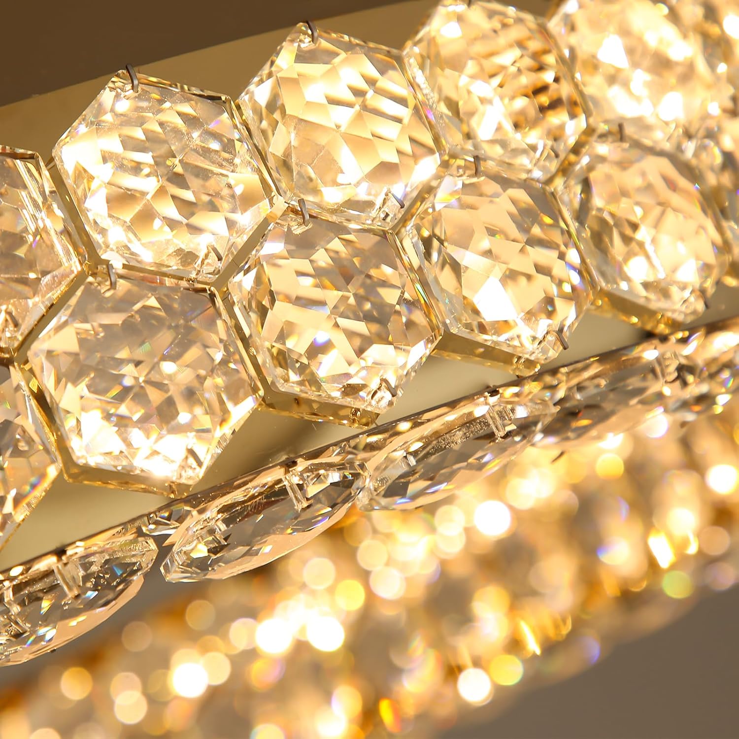 Luxury Flush Mount Crystal Chandelier – Dimmable LED Multi-Tier Ceiling Light with Remote & APP