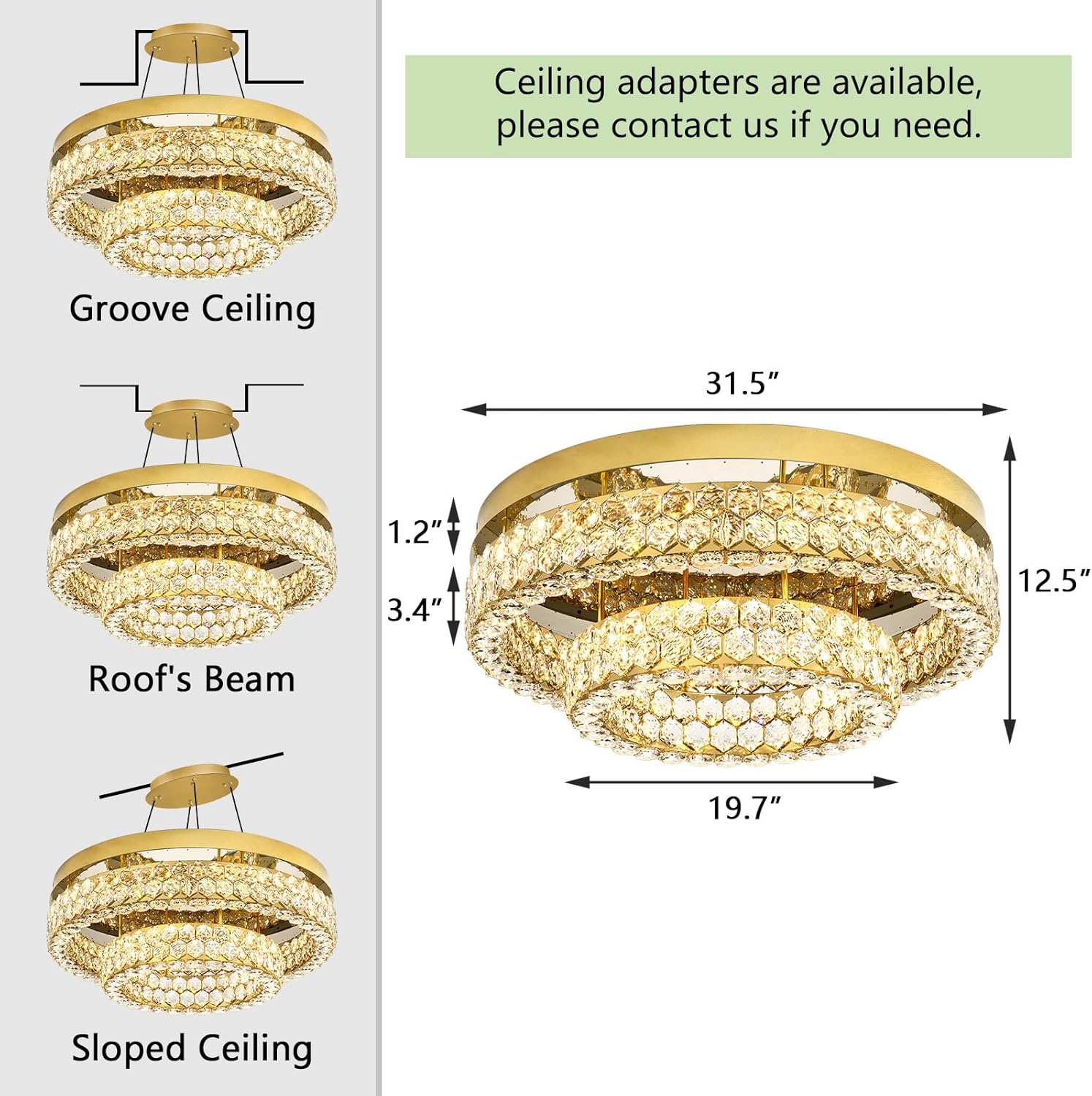 Luxury Flush Mount Crystal Chandelier – Dimmable LED Multi-Tier Ceiling Light with Remote & APP
