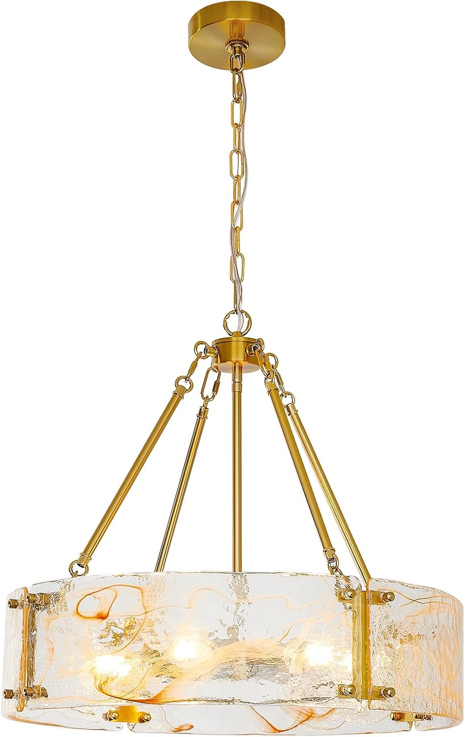 Modern Luxury Gold Drum Chandelier Textured Glass Round Pendant Light Adjustable Height E26 Dining Room Ceiling Fixture